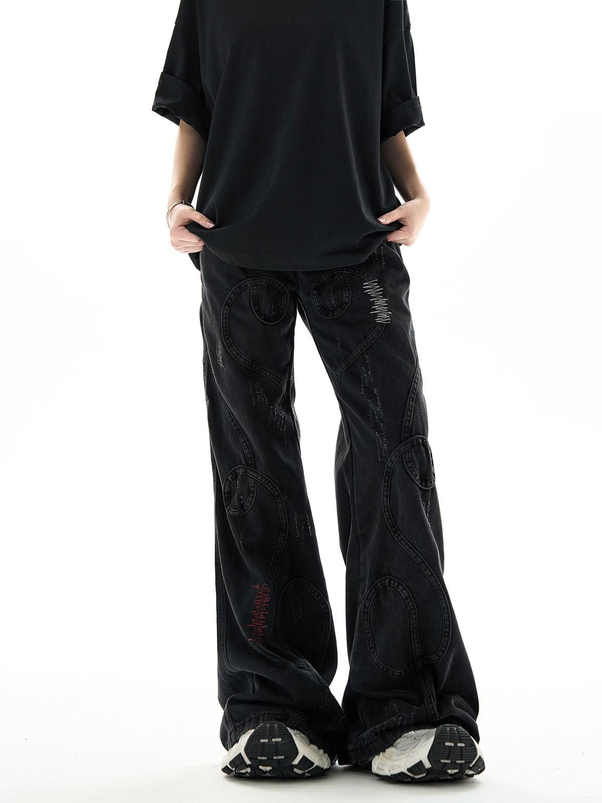 Jean Embroidered Swirl Wide Leg Jeans Size US 30 / EU 46 - 6 Thumbnail