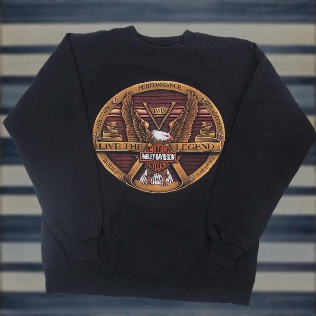 Harley Davidson VINTAGE Harley Davidson Mens Large Sweatshirt Black Eagle Crest Graphic V-twin Eagle Jail Break Graphic 90s Mens Size US L / EU 52-54 / 3 - 1 Thumbnail