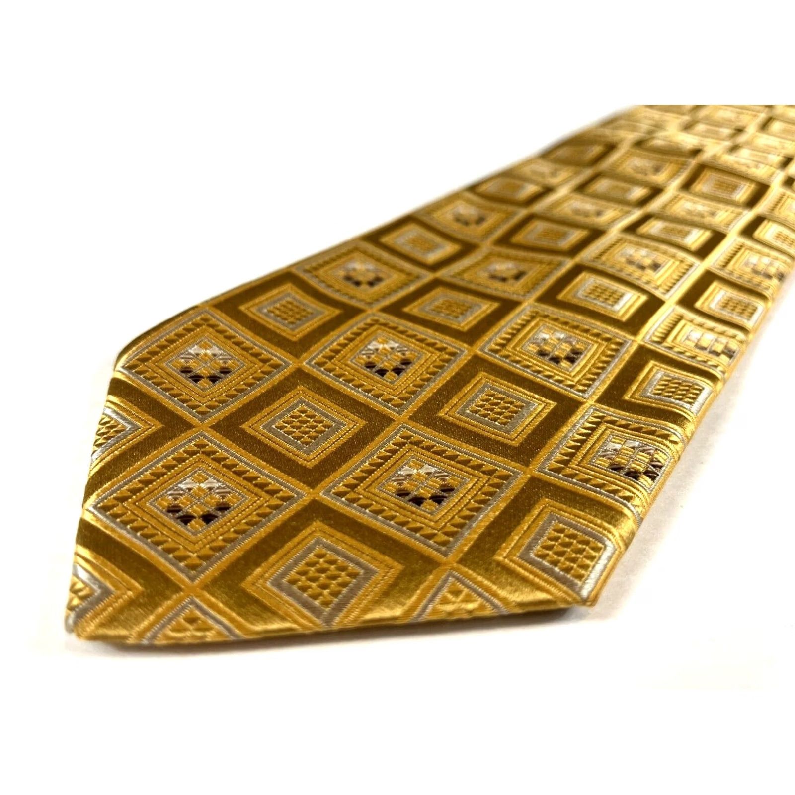 Ermenegildo Zegna Ermenegildo Zegna Tie Woven Silk Geometric Textured Gold Made in Italy Men's Size ONE SIZE - 4 Thumbnail