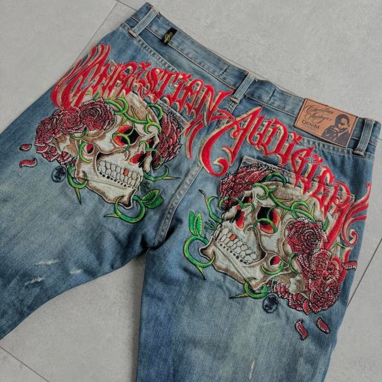 Christian Audigier × Ed Hardy Christian Audigier Skull Rose Jeans Size US 36 / EU 52 - 2 Thumbnail