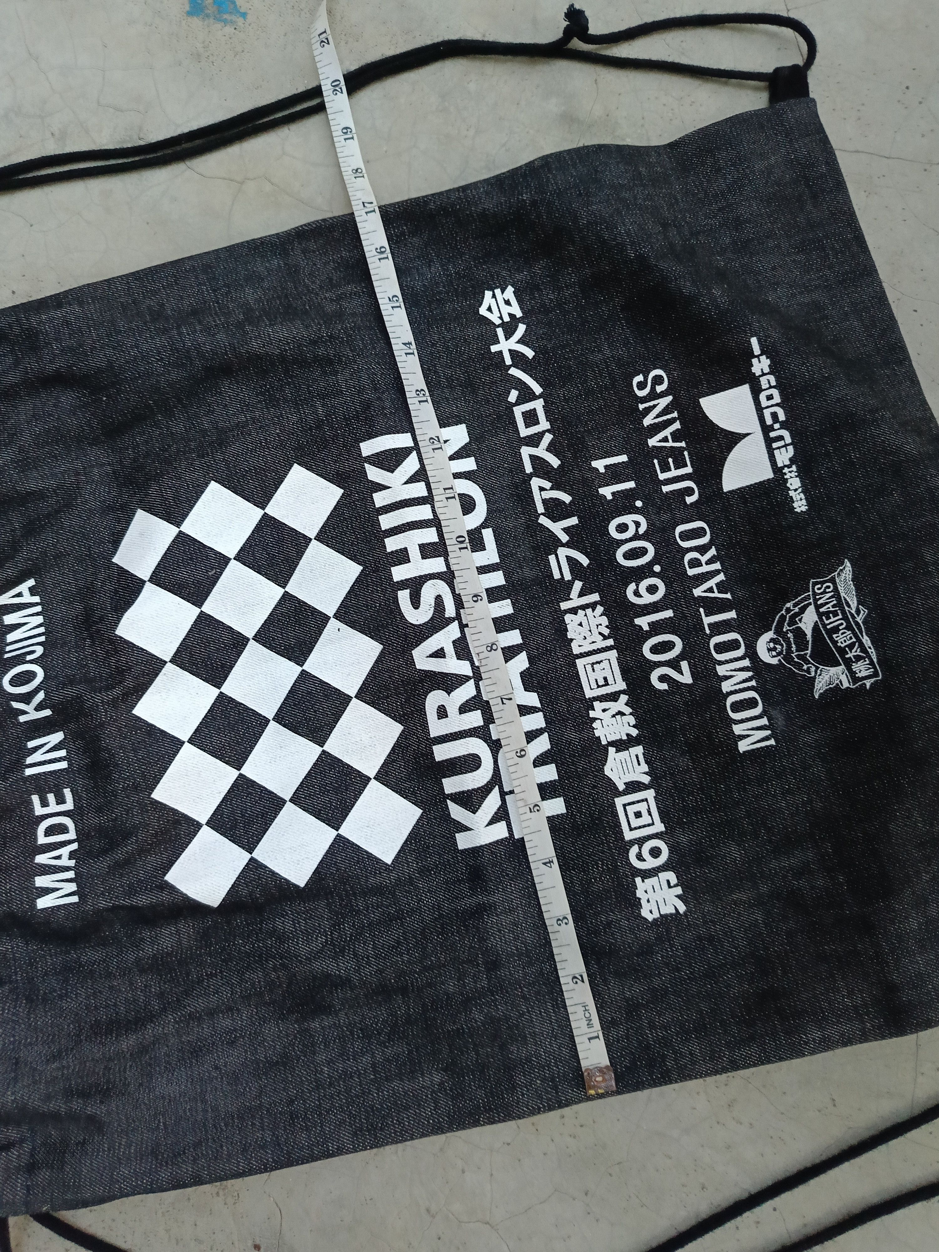 Momotaro Jeans Kurashiki Triathlon By Momotaro Jeans Drawstrings Bag Denim Size ONE SIZE - 9 Thumbnail