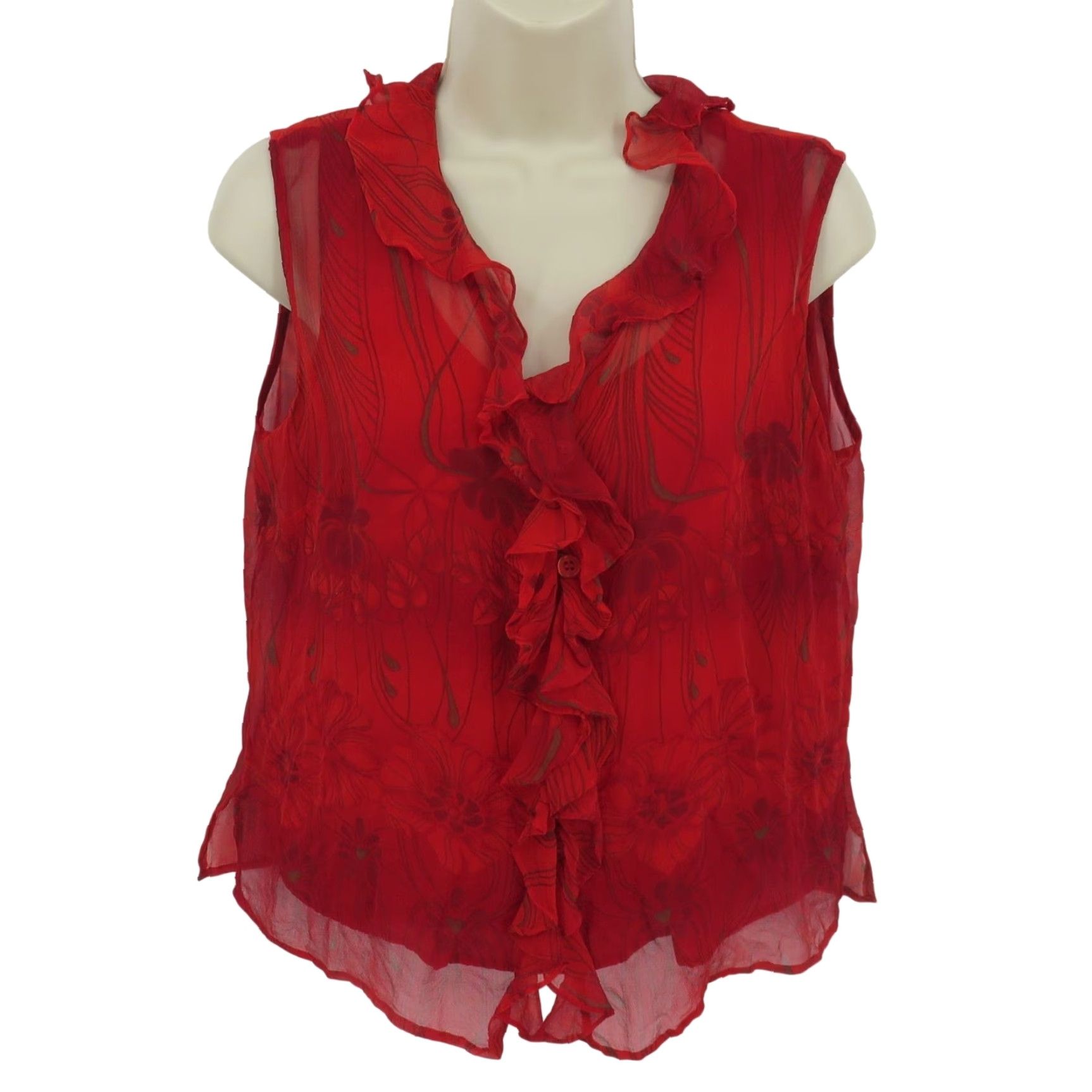 CO VINTAGE New York City Design Co Blouse Shirt Women M Silk Red Ruffle Sleeveless V-Neck Top Size M / US 6-8 / IT 42-44 - 2 Thumbnail