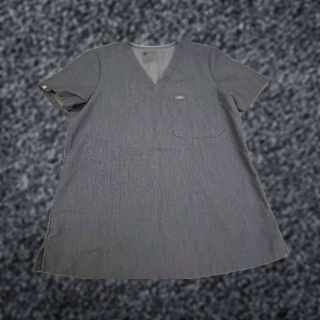 Vintage FIGS Women's Technical Scrub Short Sleeve V Neck Top Small Gray FW1000 #6577 Size S / US 4 / IT 40 - 1 Thumbnail