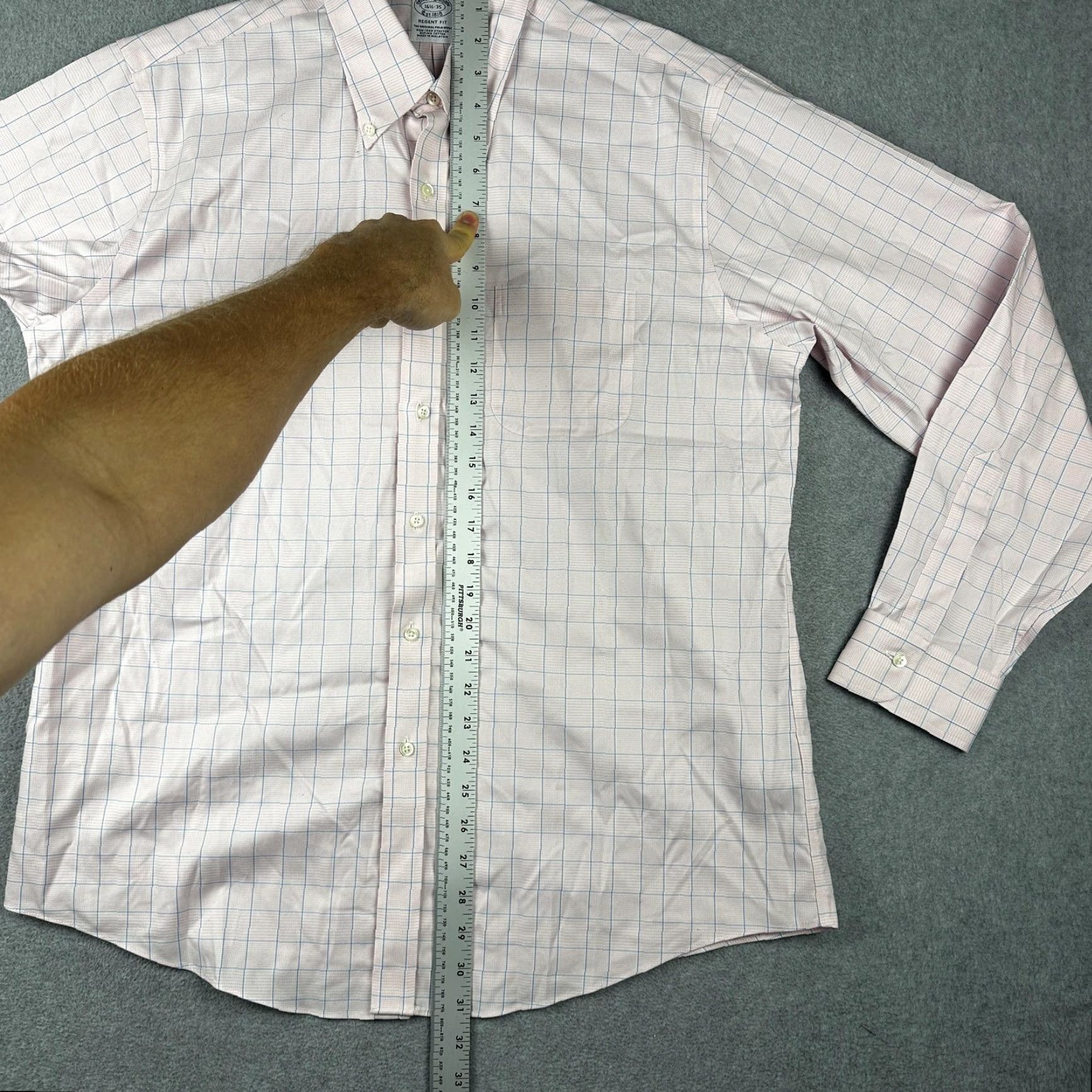 Brooks Brothers Brooks Brothers Shirt Mens 16.5 35 Pink Check Regent Fit Non Iron Stretch Supima Size US XL / EU 56 / 4 - 4 Thumbnail