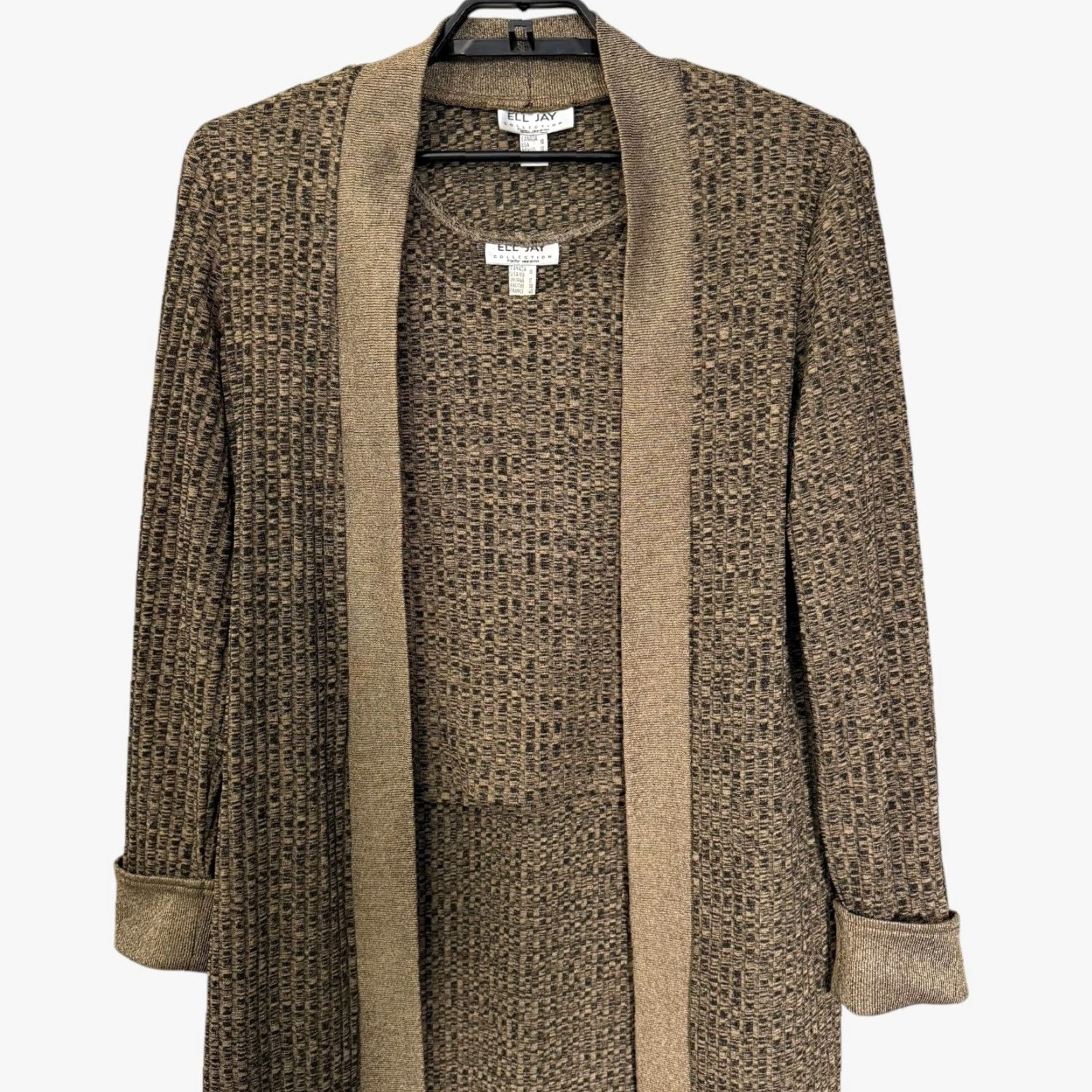 Vintage VINTAGE ELL JAY Cardigan Set – Open-Front Duster & Tank Top – Women's 10 – Brown Knit Knitwear Boho City Classic Preppy 2-Piece Set Size L / US 10 / IT 46 - 5 Thumbnail