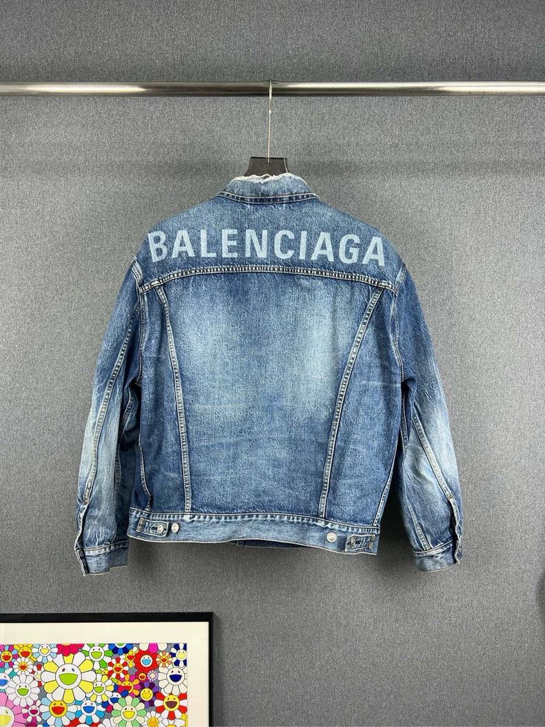 Balenciaga BALENCIAGA Denim Jacket with Logo Back - dmc Size US M / EU 48-50 / 2 - 1 Thumbnail