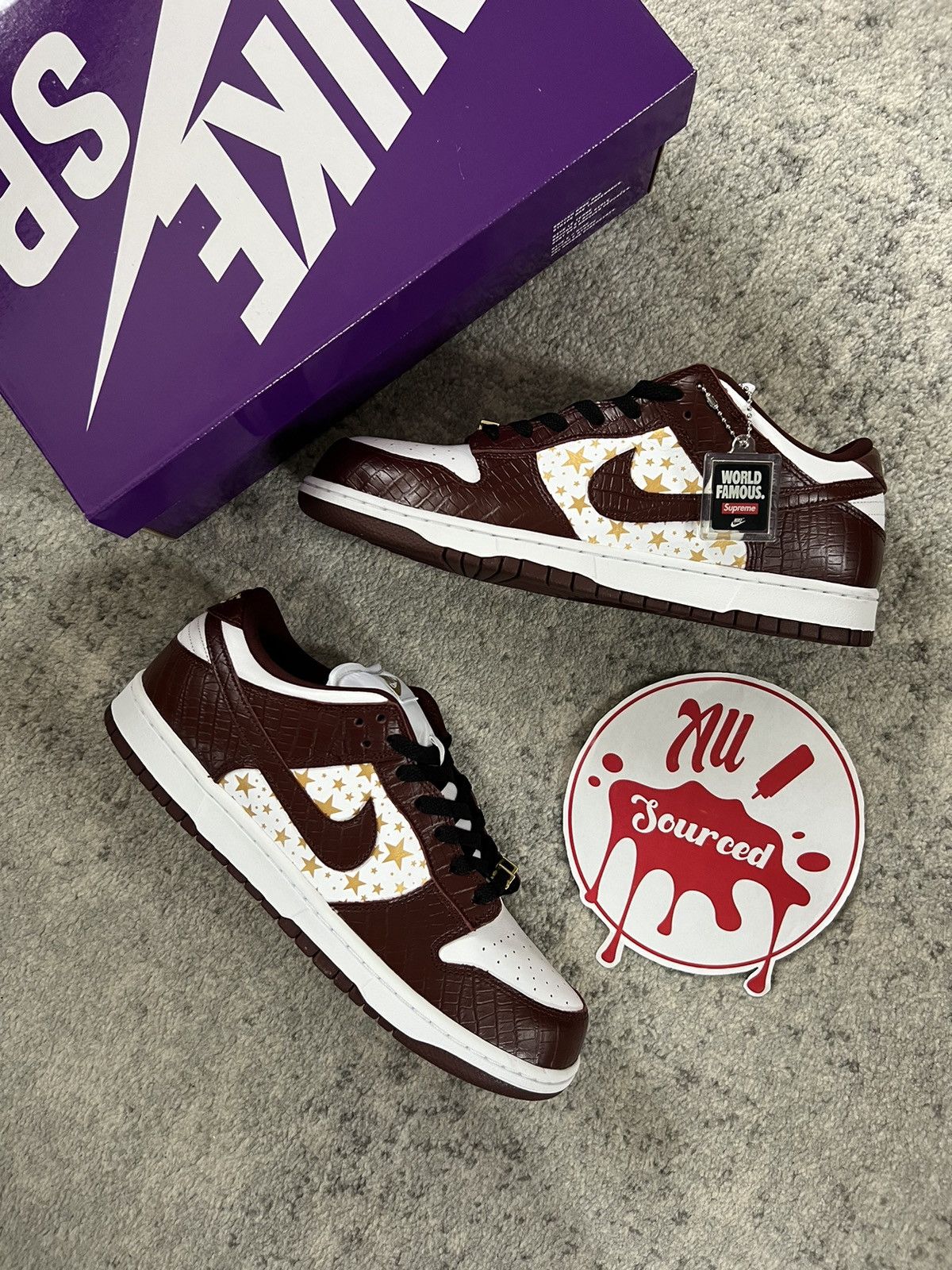 image of Nike x Supreme Sb Dunk Low Shoes in Brown, Men's (Size 10.5)