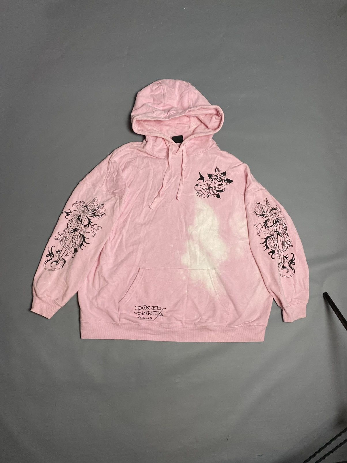 Christian Audigier Ed Hardy Love Hoodie Pink Graphic Women's L Bleach Damage Size L / US 10 / IT 46 - 1 Thumbnail