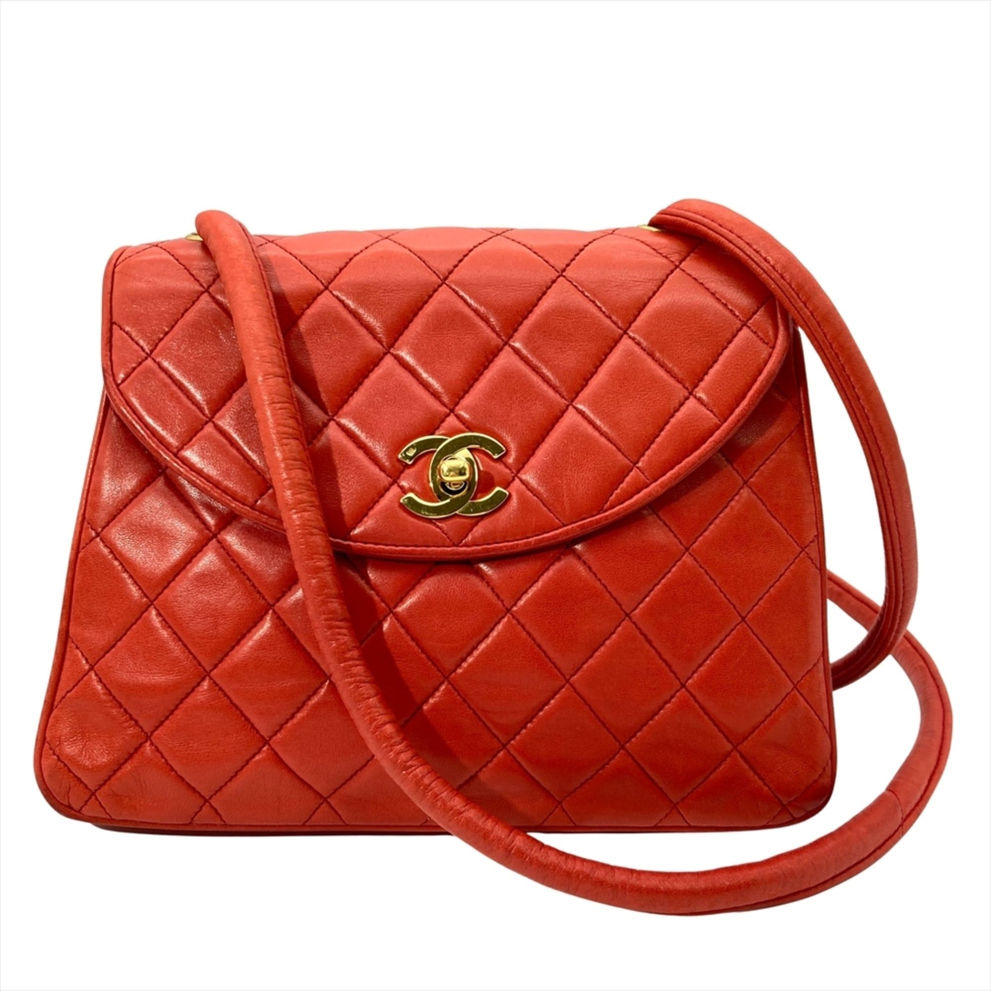 Chanel Matelasse Shoulder Bag, Lambskin, Red, Coco Mark, No. 2, Women's