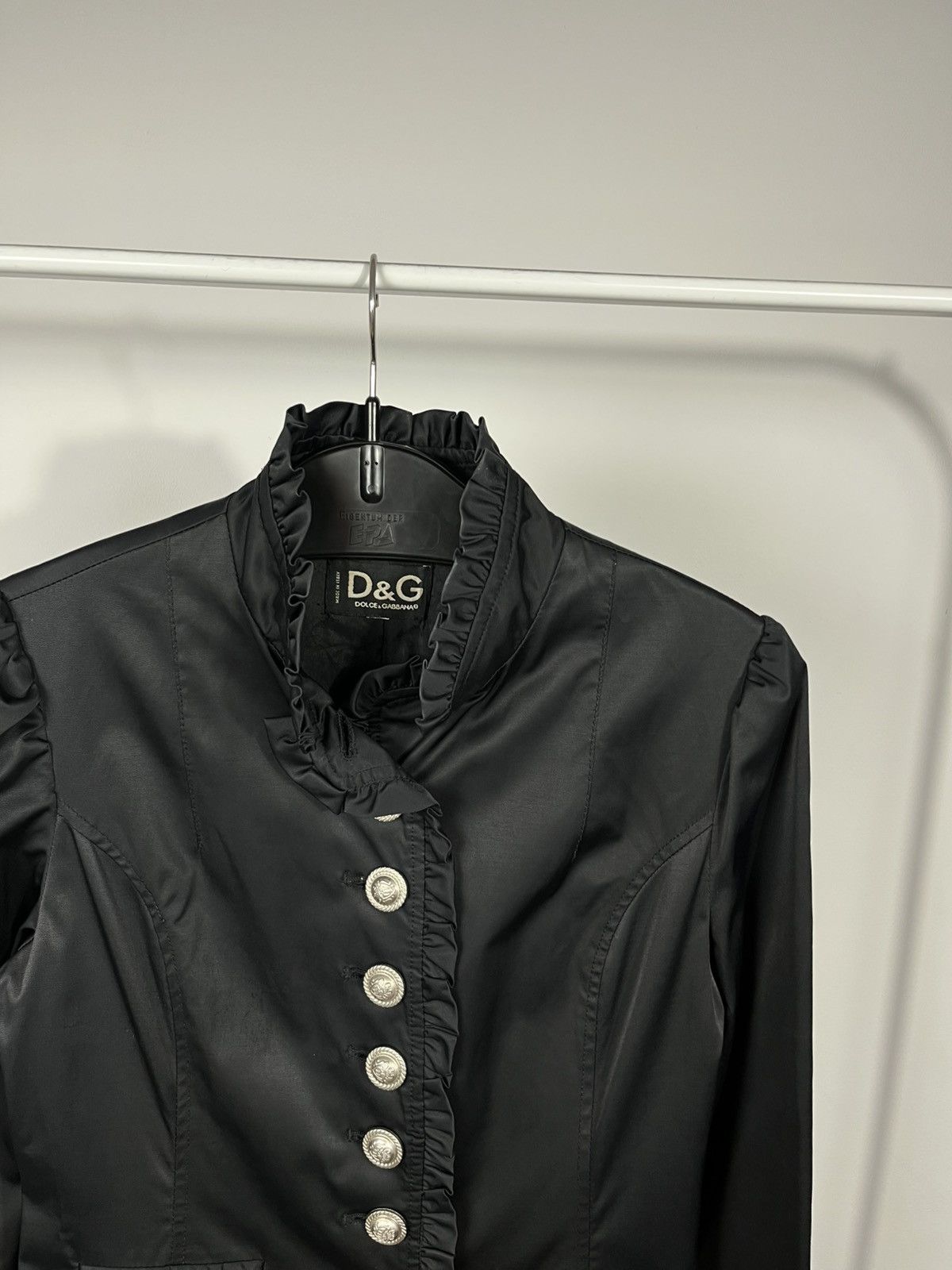 Dolce & Gabbana Dolce Gabbana D&G Black Ruffle Button Long Coat Jacket Women Size S / US 4 / IT 40 - 3 Thumbnail
