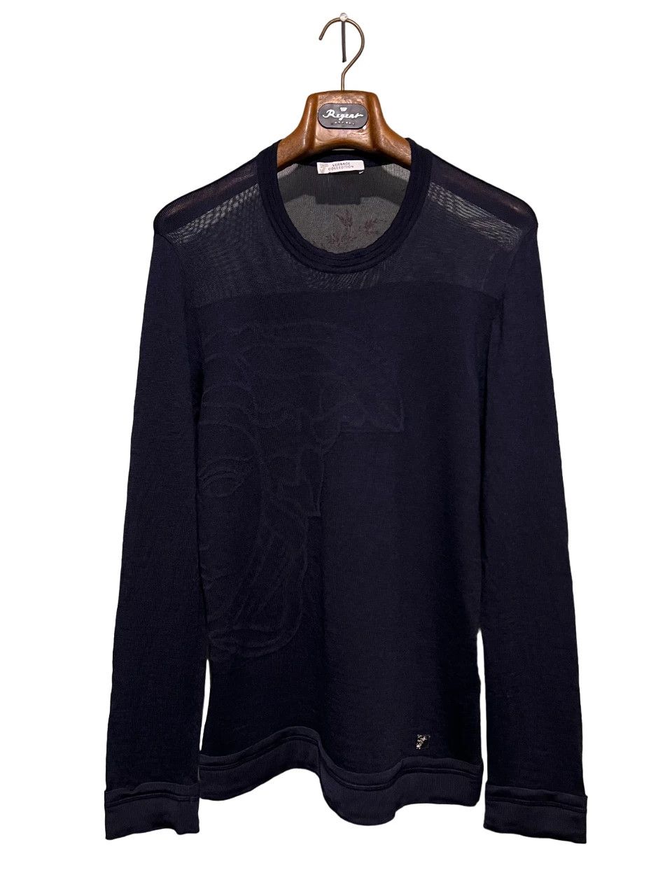 Versace VERSACE Collection Big Logo Sweatshirt Jumper Wool Navy Blue Size US M / EU 48-50 / 2 - 1 Thumbnail