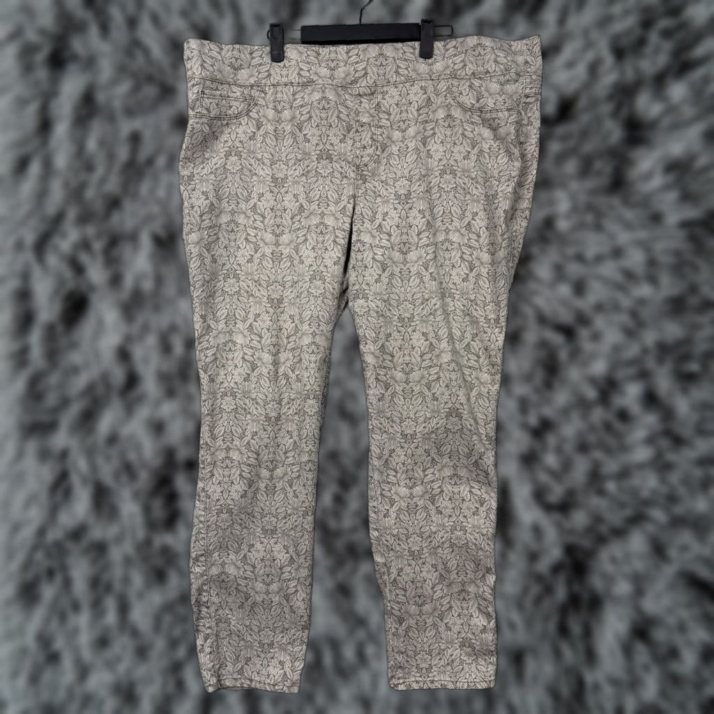 Vintage VINTAGE? No. CJ Banks Pants Womens 2X 45x30 Tan Beige Floral Tapered Stretch Pull On Size 40" / US 18 - 1 Thumbnail