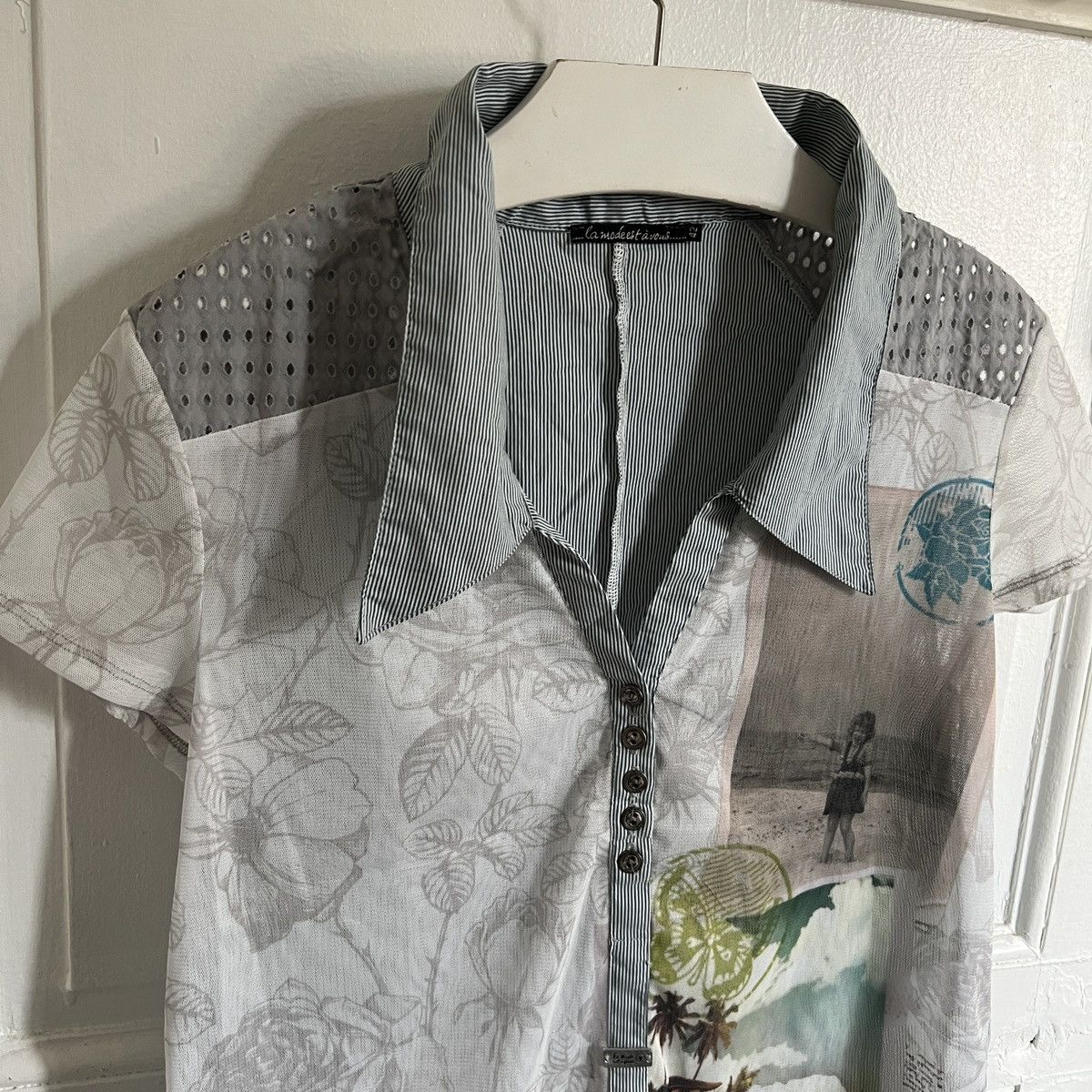 Japanese Brand × Vintage Y2K Print Blouse Collage like 2000s diesel junya dolce 00s Size M / US 6-8 / IT 42-44 - 3 Thumbnail