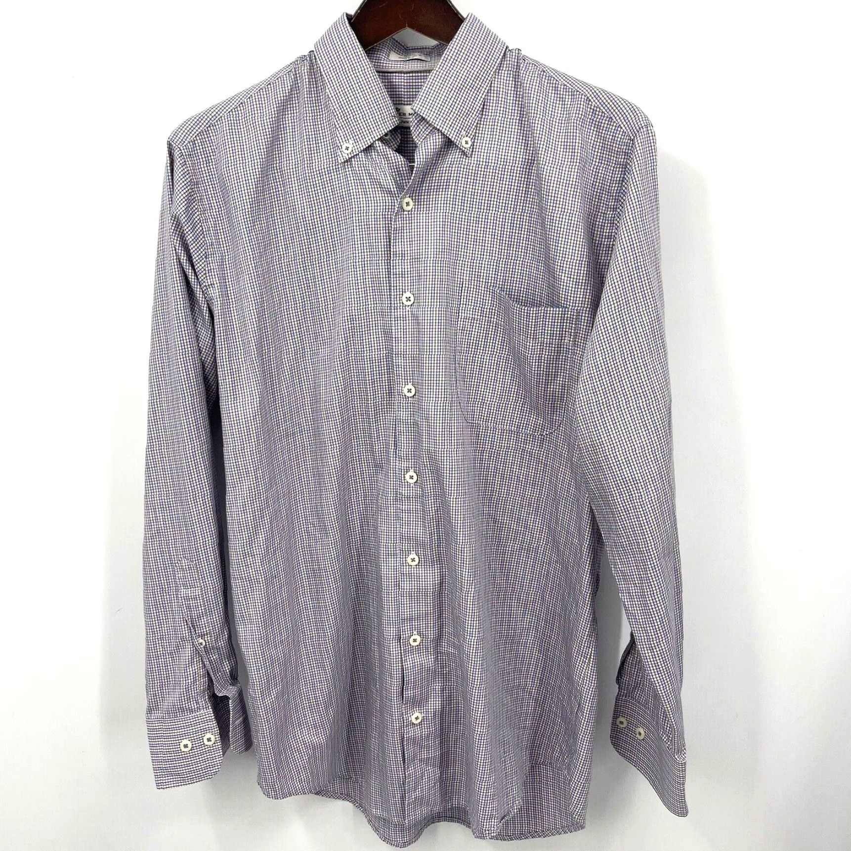 Peter Millar Peter Millar Men's Shirt Casual Business Plaid Button-Down Gingham Cotton Silk, Medium, Blue Size US M / EU 48-50 / 2 - 2 Thumbnail