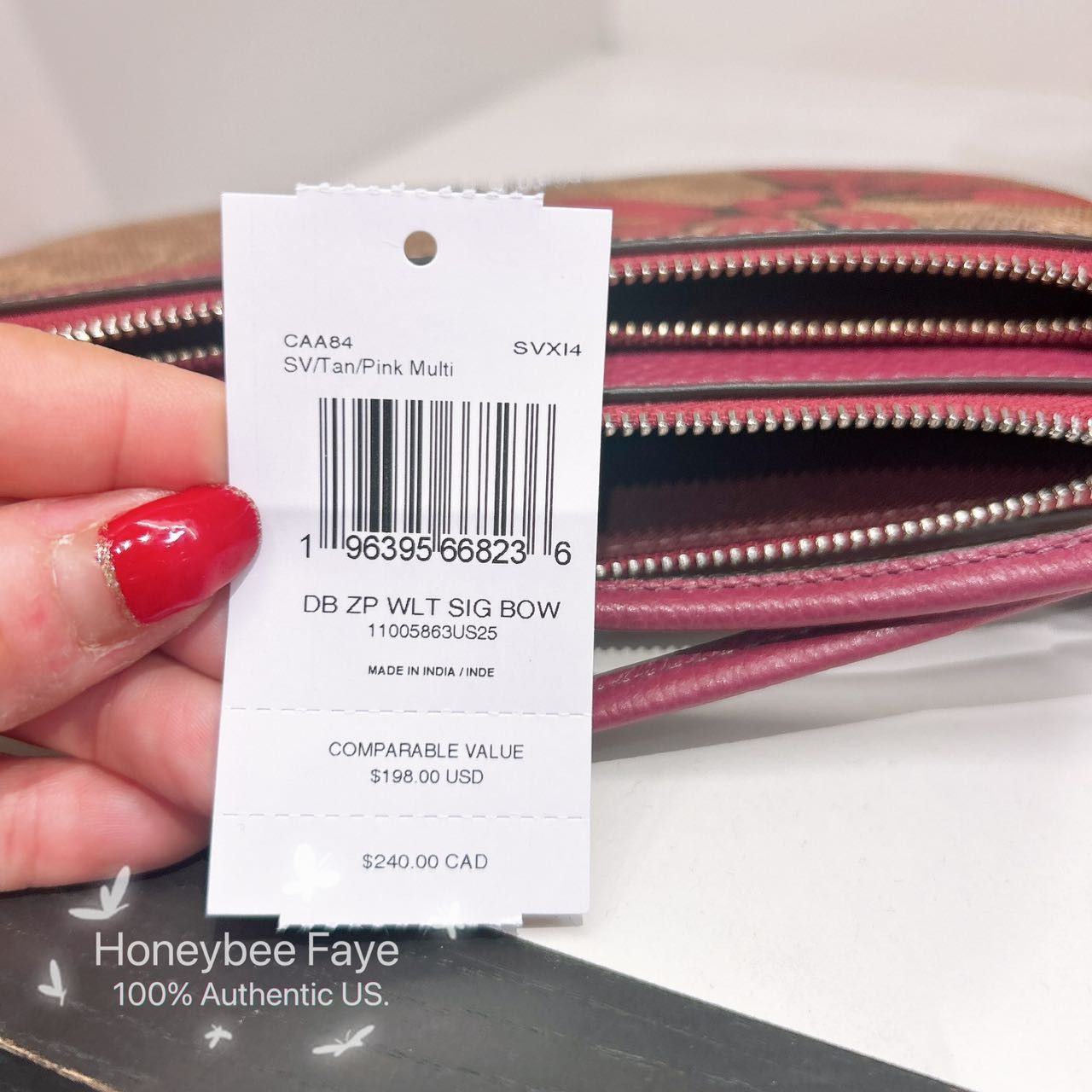 Coach Double Zip Wallet In Signature Canvas With Bow Print CAA84 Size ONE SIZE - 5 Thumbnail