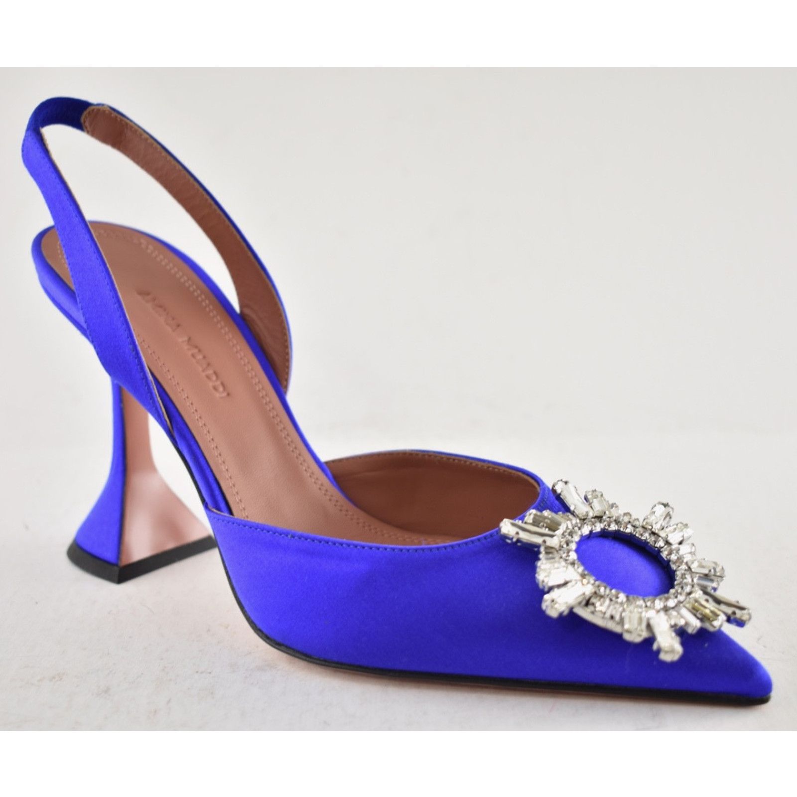 Amina Muaddi Amina Muaddi 95 Begum Sling Blue Satin Crystal Slingback Size US 9 / IT 39 - 4 Thumbnail