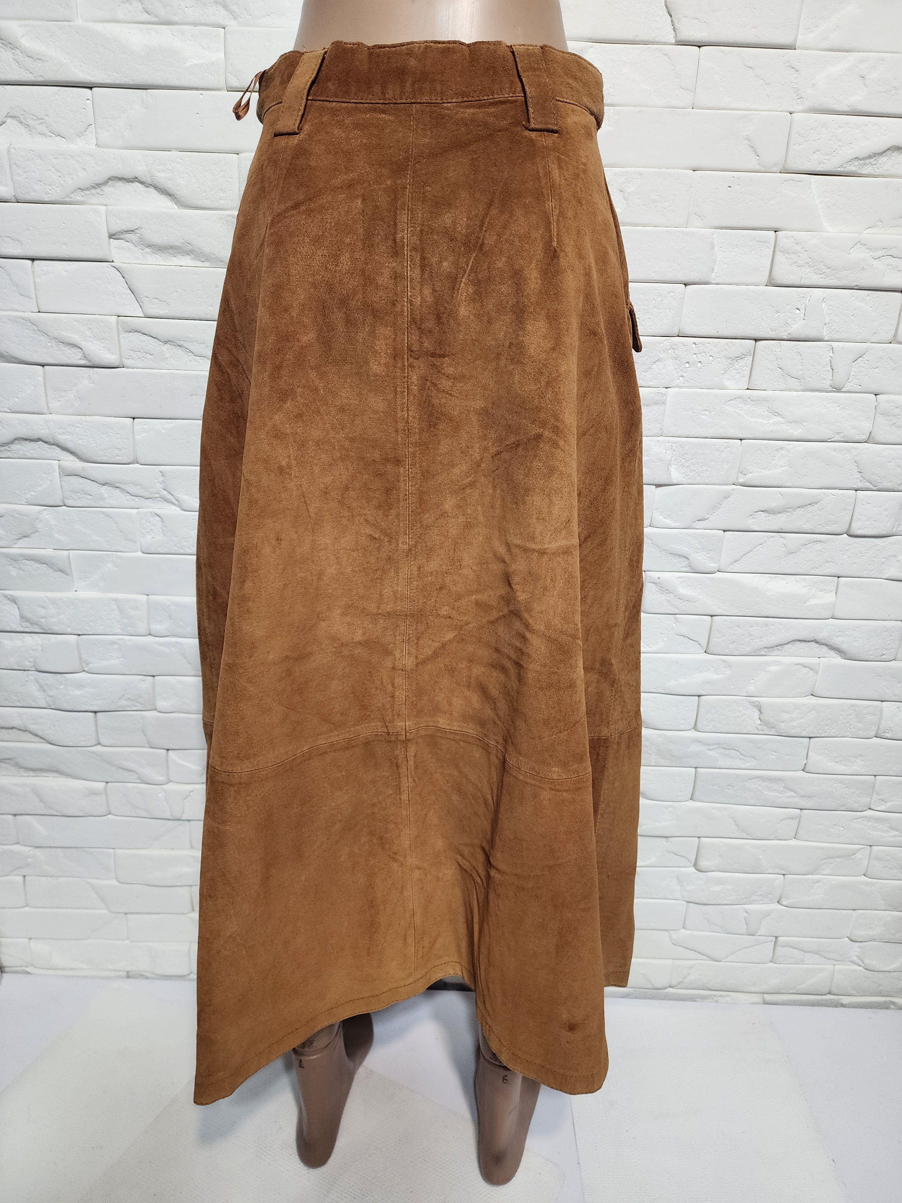 Other Brown Suede Leather Skirt, Plastic Buttons Fasteners Size 28" / US 6 / IT 42 - 4 Thumbnail