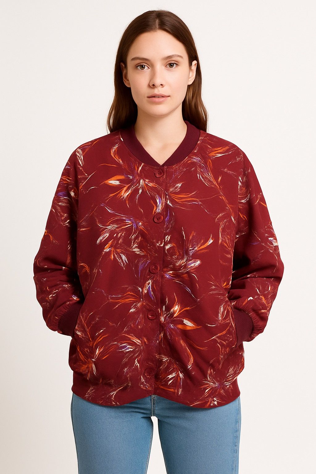 Japanese Brand Vintage Marumi Maroon Floral Bomber Jacket 80s/90s Retro Size XL / US 12-14 / IT 48-50 - 10 Thumbnail