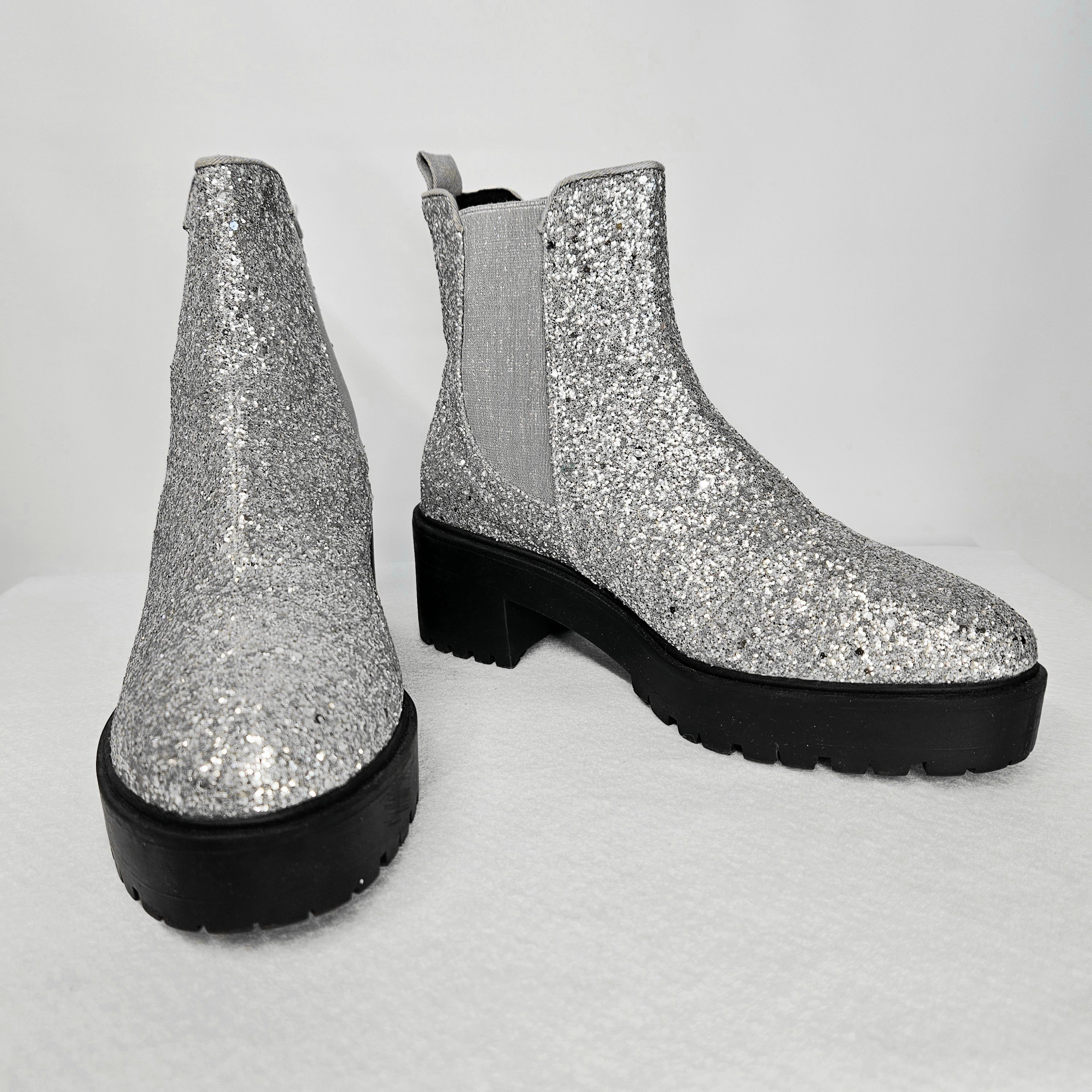 Asos Asos UK 6 (US 8) Chelsea Boots Booties Silver Glitter Chunky Size US 8 / IT 38 - 1 Thumbnail