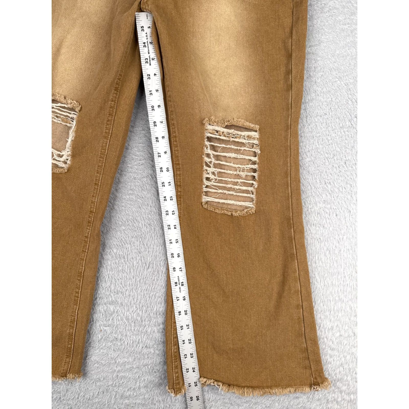 Vintage Jeans Women 31 Brown Khaki Distressed Denim Wide Leg High Rise Cotton 31x25 Size 24" / US 00 / IT 34 - 7 Thumbnail