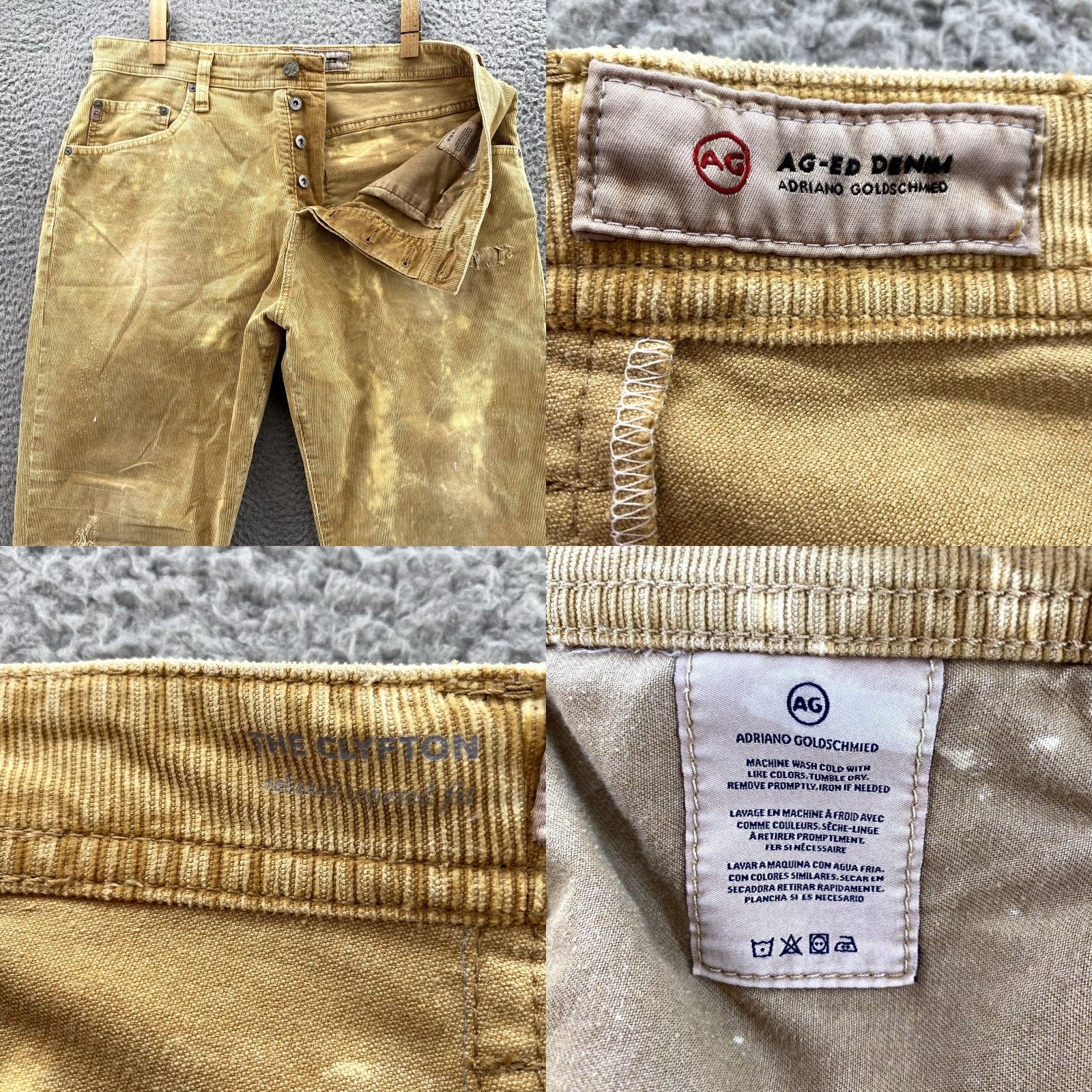 Vintage AG Adriano Goldschmied The Clyfton Corduroy Jeans Men's 32x28 Beige 90s Grunge Workwear Durable Relaxed Jeans Mens Size US 32 / EU 48 - 8 Thumbnail