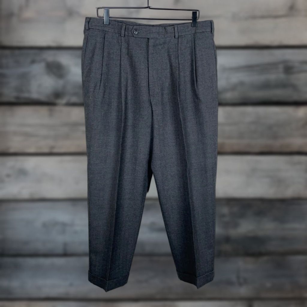 Slates Men's Pants Dress Wool Pleated Trousers 36 Dark Gray Cuffed Straight Leg Regular Rise 36/29 Tag Modern Vintage No N/A
