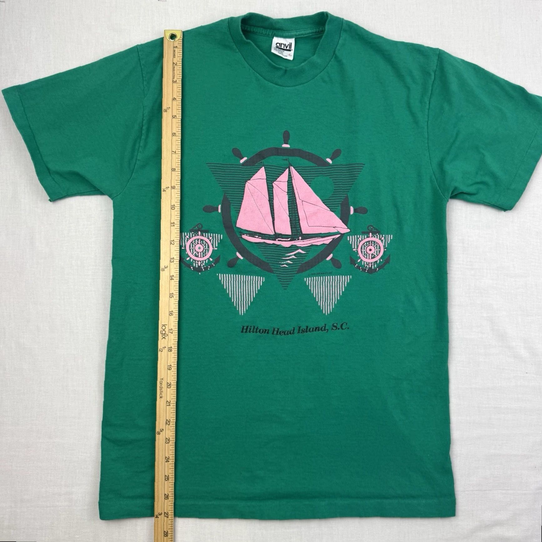 Anvil VINTAGE Anvil T-Shirt Adult Large Green Sailing Boats South Carolina 90s Mens Size US L / EU 52-54 / 3 - 6 Thumbnail