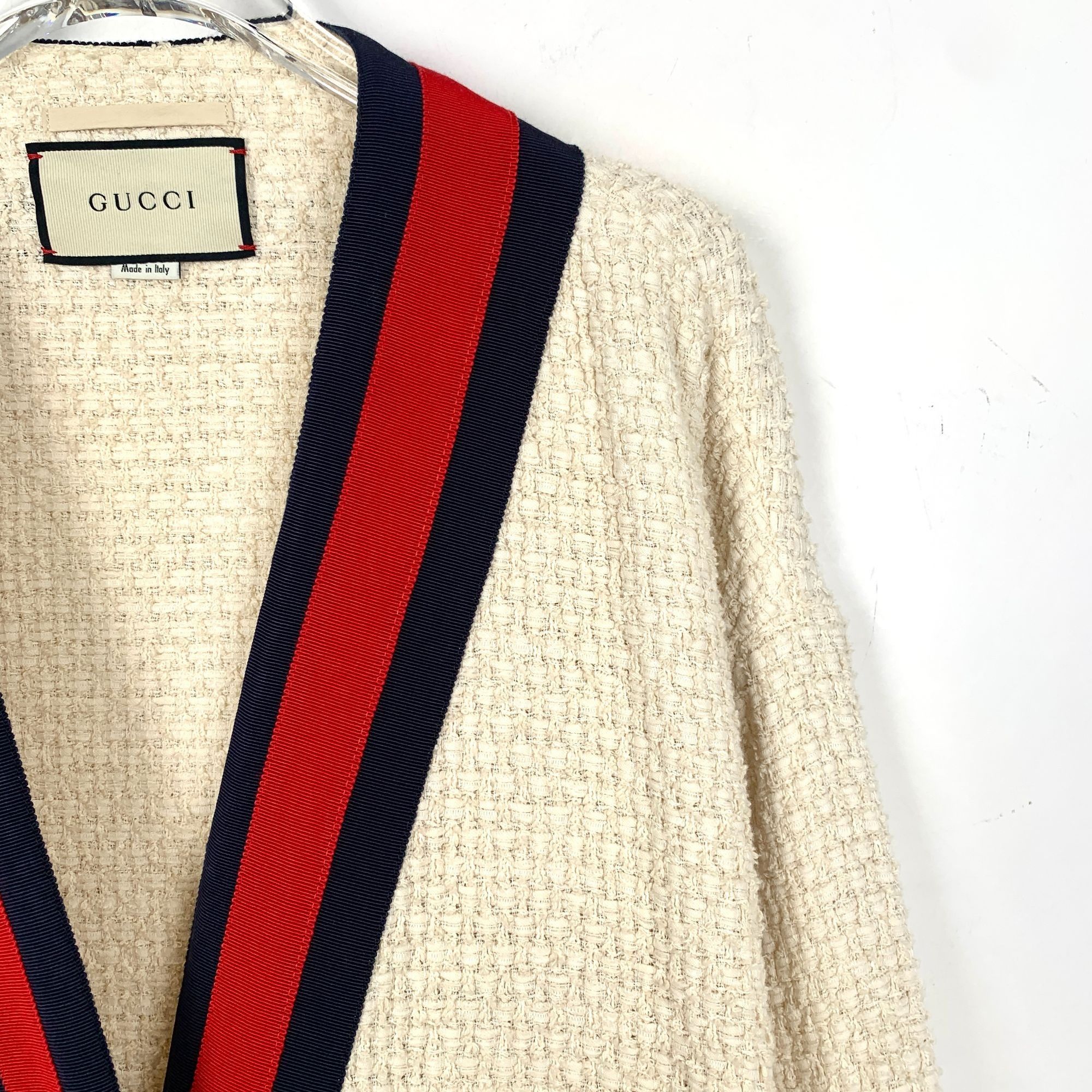 Gucci Gucci Beige Pearl Buckle Striped Cotton V-Neck Long Sleeve K Size XS / US 0-2 / IT 36-38 - 7 Thumbnail