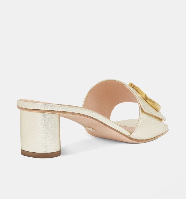 Dior DIOR OR C'EST DIOR HEELED SLIDE Gold-Tone Laminated Lambskin Size US 7 / IT 37 - 3 Thumbnail