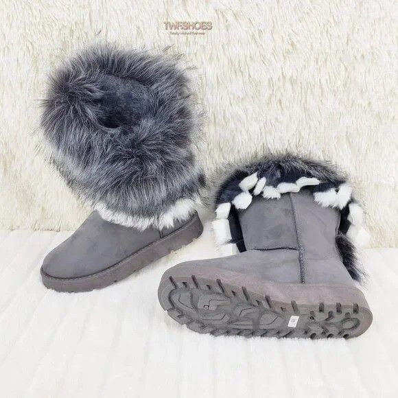 Other Chi Chi Gray Grey Faux Fur Thick Lined Winter Boots (US Shoe Size US 10 / IT 40 - 5 Thumbnail