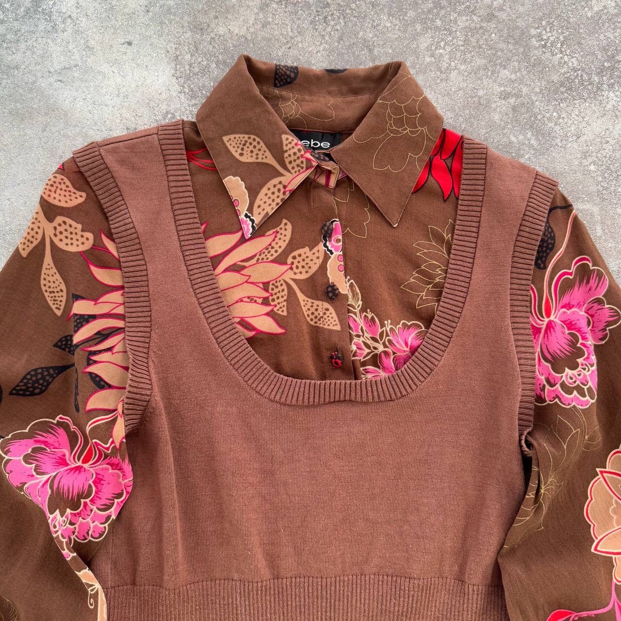 Bebe × Japanese Brand BEBE Y2K Havana Printed Long Sleeve Silk Top Size S / US 4 / IT 40 - 4 Thumbnail