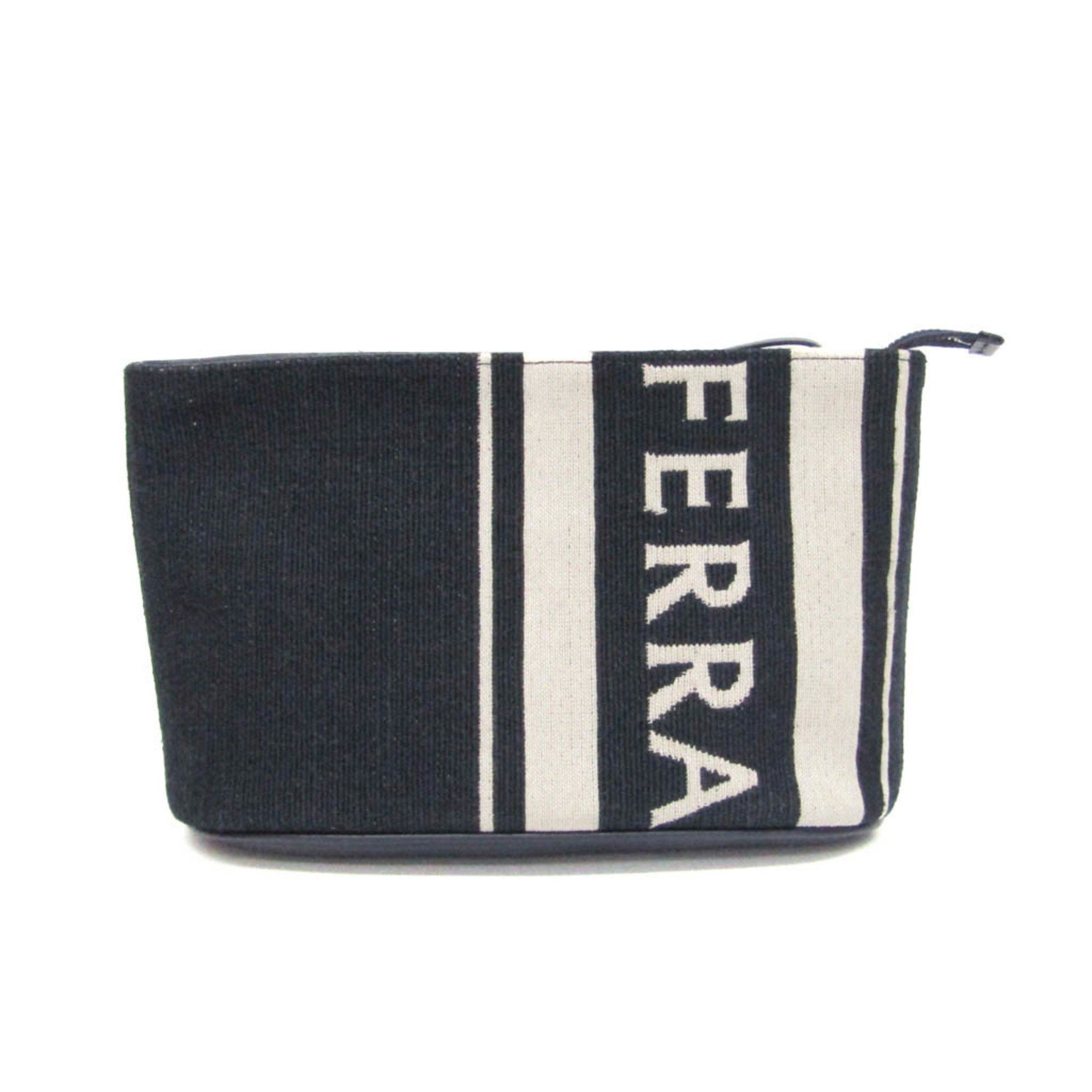 Salvatore Ferragamo Salvatore Ferragamo Logo EE-24 1638 Women,Men Leather,Cotton Pouch Cream,Navy Size ONE SIZE - 1 Thumbnail
