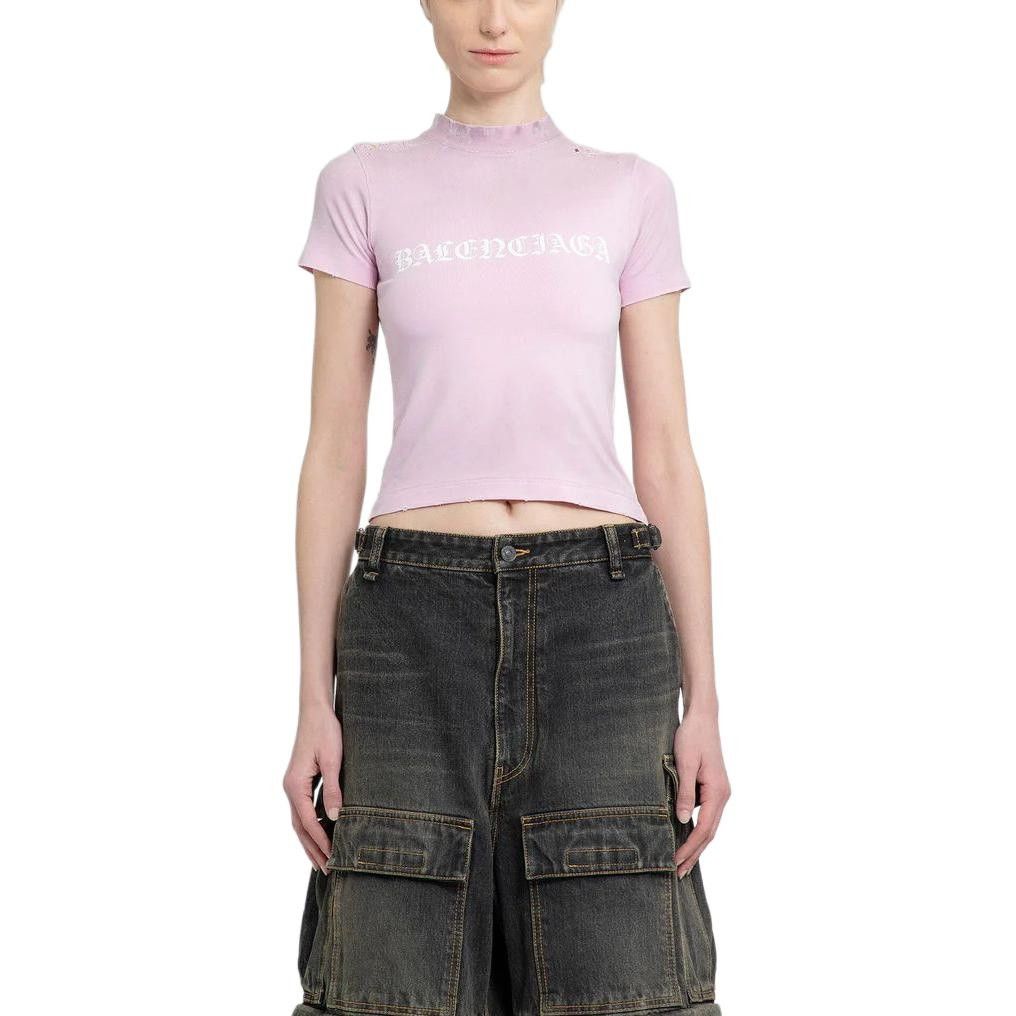 Balenciaga o1tr1nto0725 Gothic Type Shrunk T-Shirt Bodycon Fit in Pink Size S / US 4 / IT 40 - 4 Thumbnail