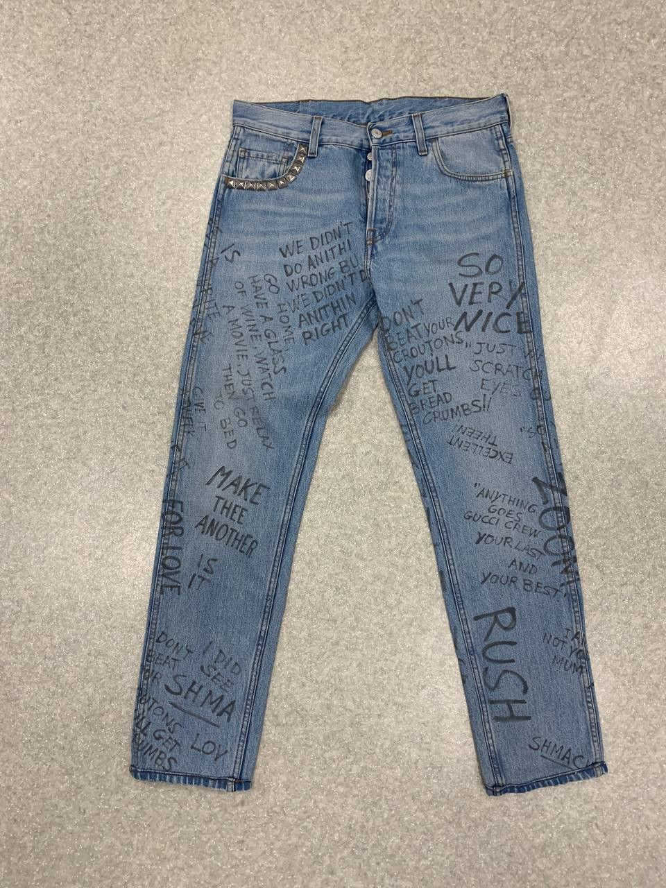 image of Gucci Ss17 Rockstar Scribbled Punk Jeans Denim With Studs in Blue, Men's (Size 30)