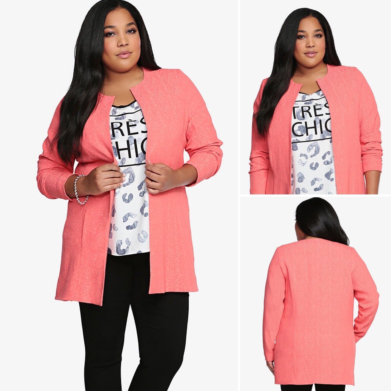 Other Torrid Long Jacquard Cocoon Coat Coral Orange Open Front 4X Size 4XL / US 24-26 - 8 Thumbnail