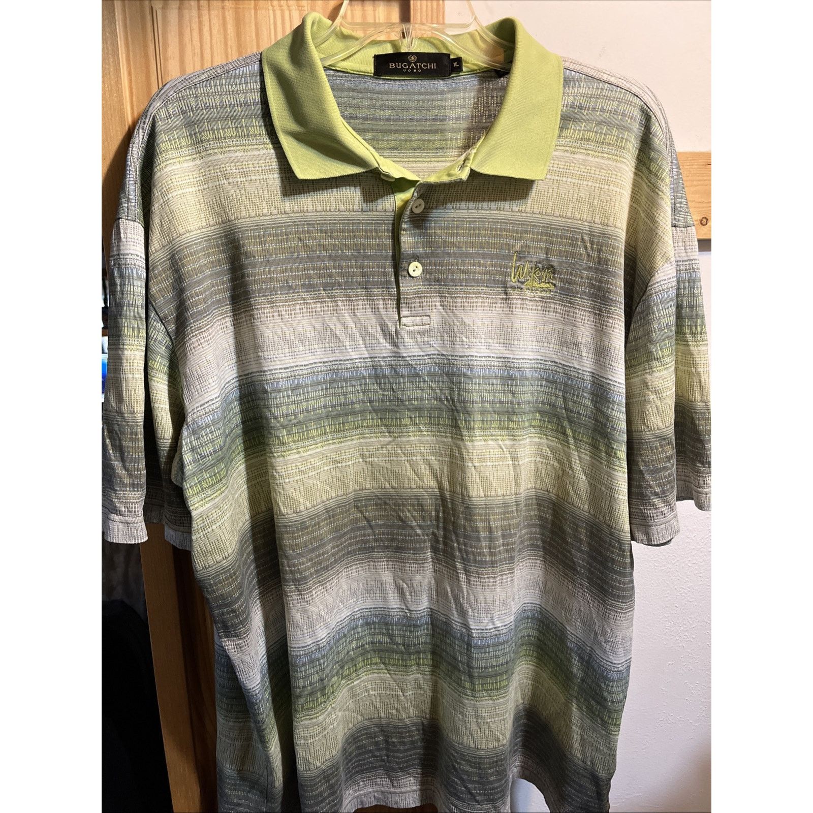 BUGATCHI Bugatchi Uomo Mens Polo Shirt XL Green Golf SS Cotton Button Size US XL / EU 56 / 4 - 7 Thumbnail
