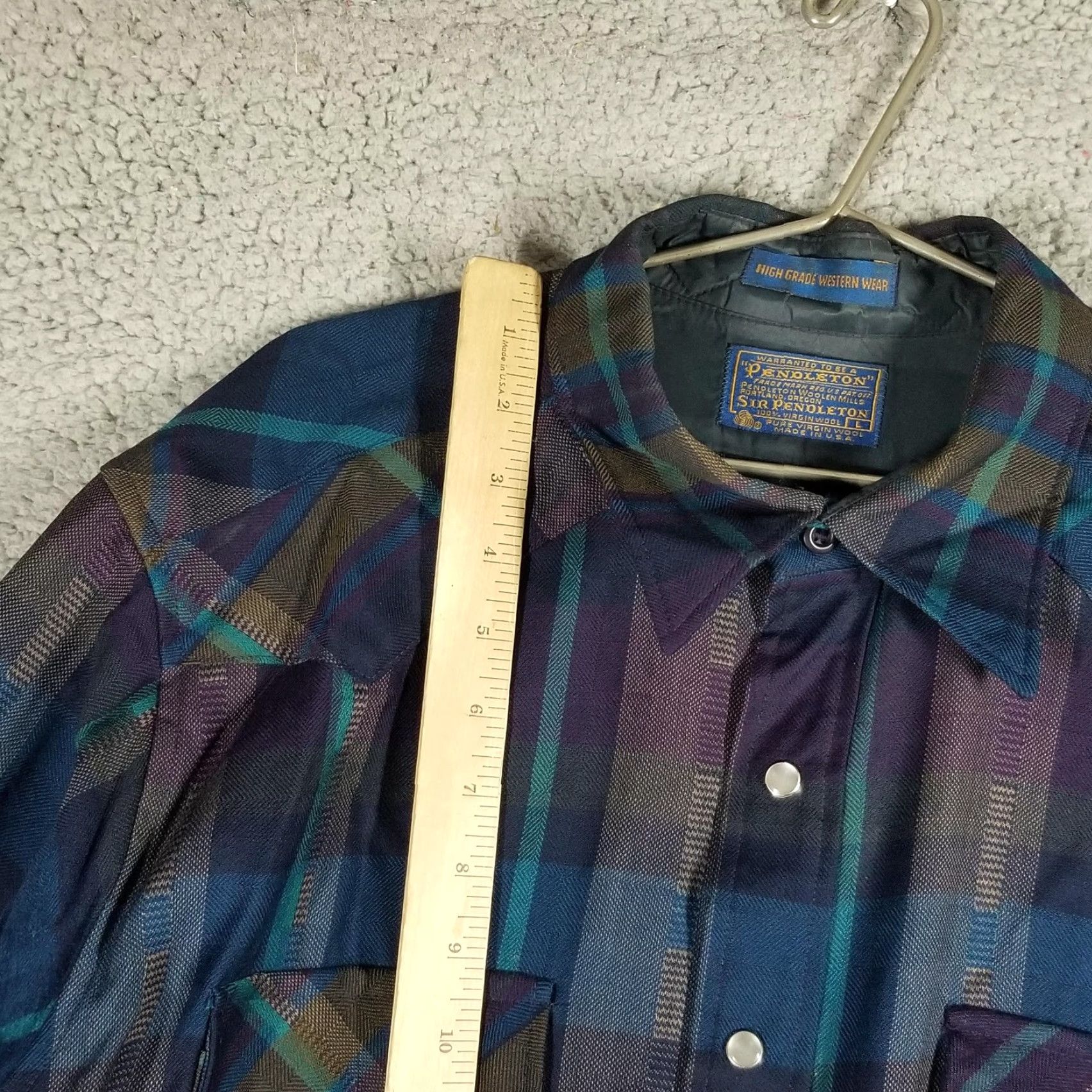 Pendleton VINTAGE Pendleton Western Shirt Men Large Woven Wool Plaid 70s Cowgirl Americana Blue Size US L / EU 52-54 / 3 - 4 Thumbnail