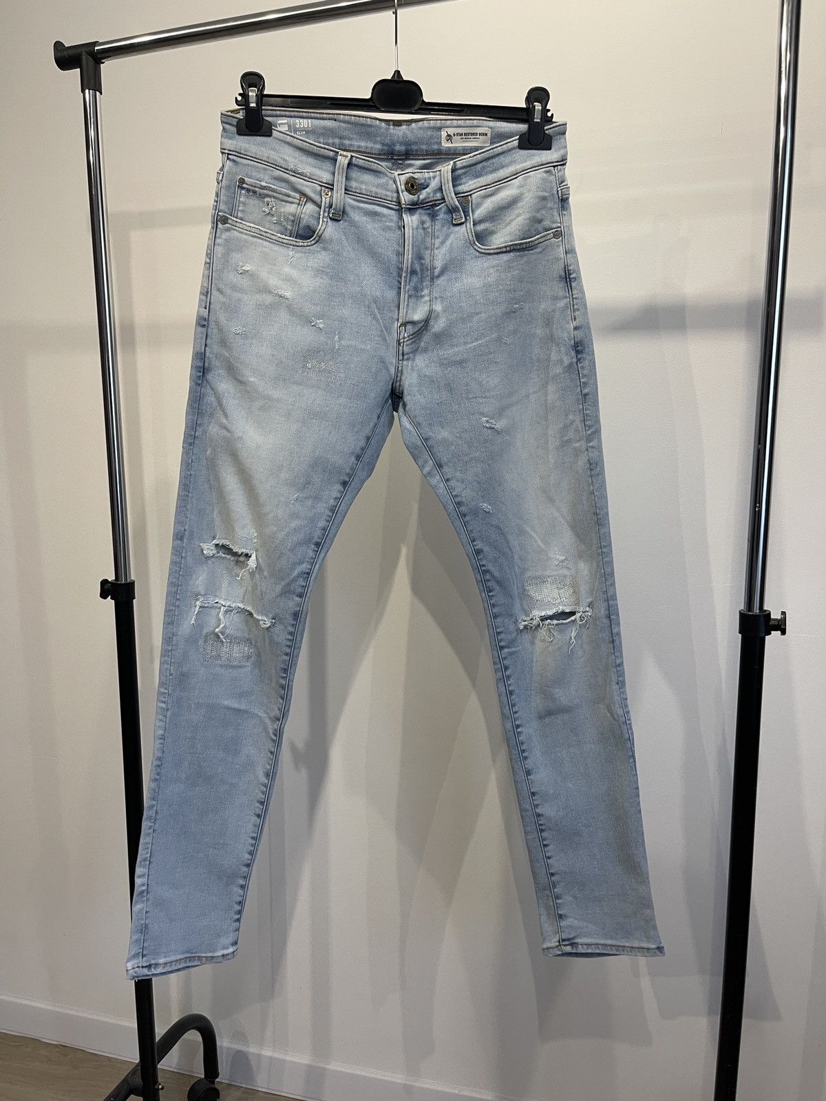 G-Star G-Star RAW 3301 Slim Distressed Denim Jeans 31/32 Size US 31 - 1 Thumbnail