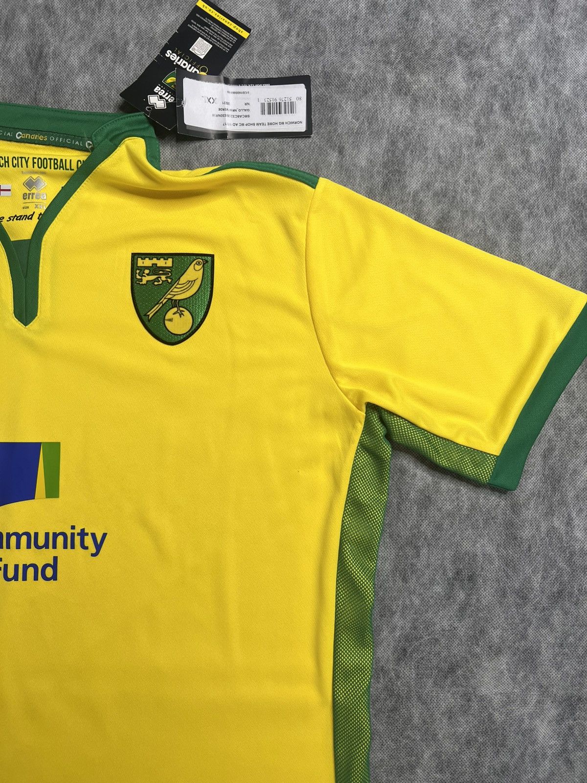 Errea Norwich City Football Shirt Errea XXL Home Kit Jersey 2016 Size US XXL / EU 58 / 5 - 6 Thumbnail