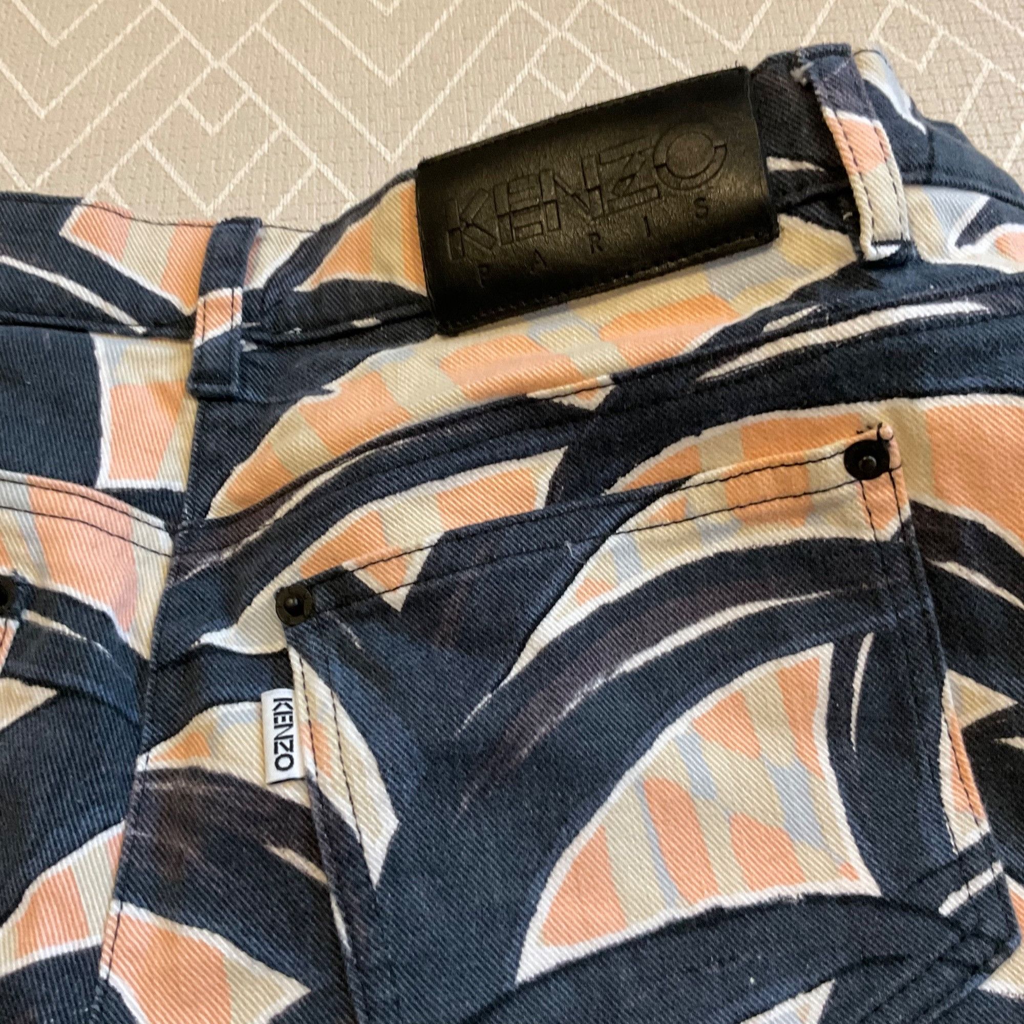 Kenzo KENZO leaves print cotton trouser pants navy blue coral SZ40 Size 30" / US 8 / IT 44 - 4 Thumbnail