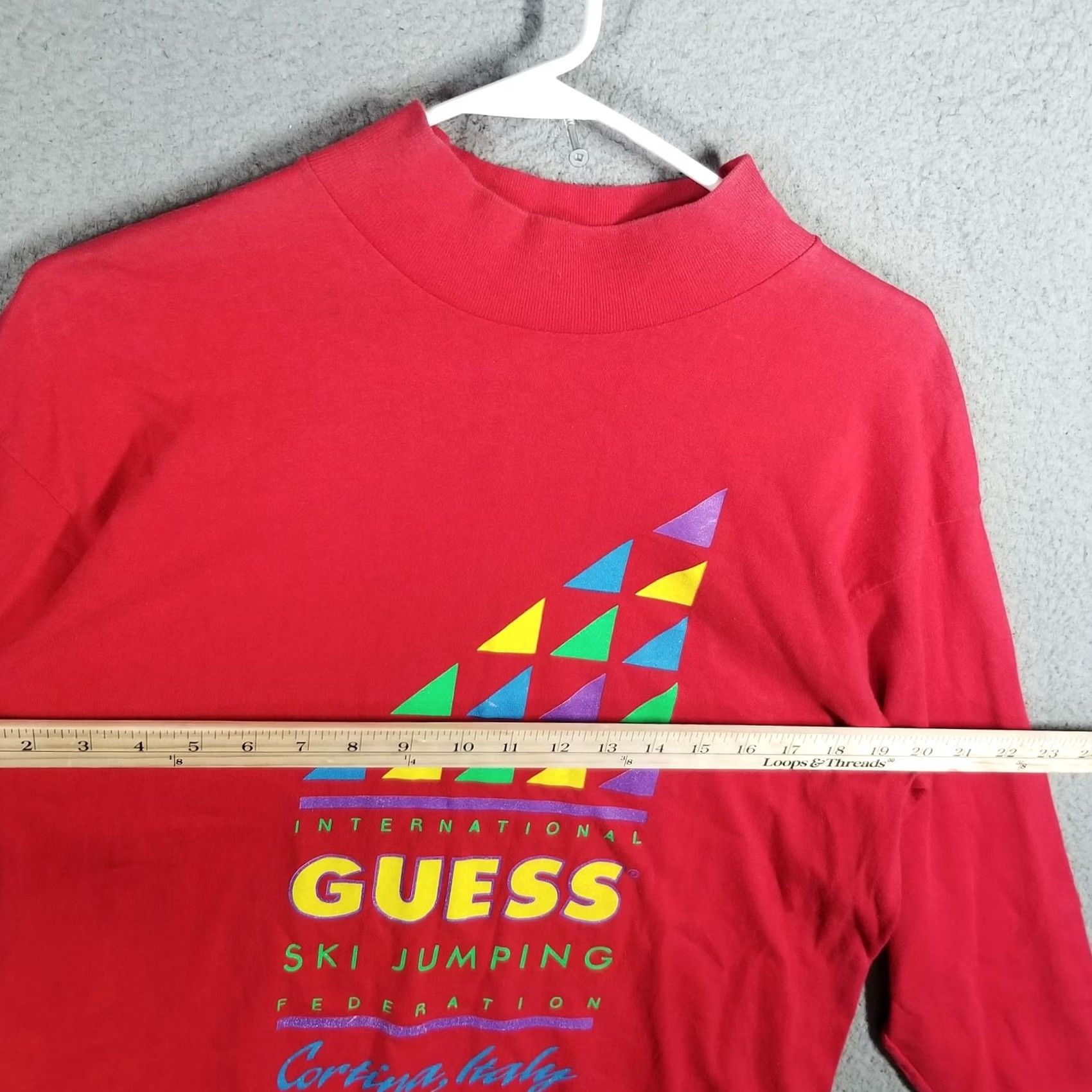 Guess VINTAGE Guess Shirt Unisex Adults One Size Red Mock Neck Long Sleeve Ski Jumping Italy USA 80s Gu ess Georges Marciano T-Shirt Graphic Print Vintage Size US M / EU 48-50 / 2 - 7 Thumbnail