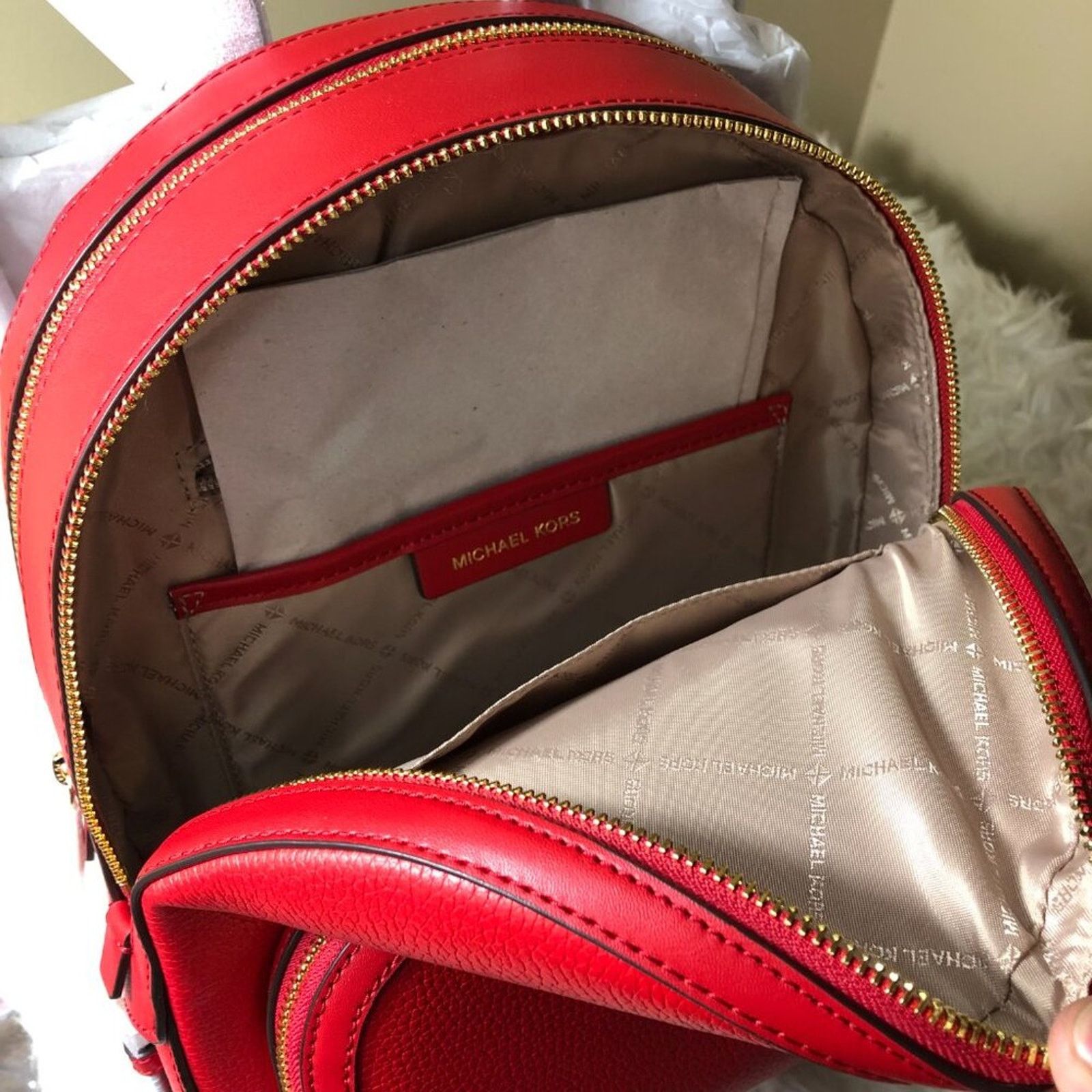 Michael Kors New Michael Kors Jaycee Medium Backpack Bright Red/Gold Size ONE SIZE - 6 Thumbnail
