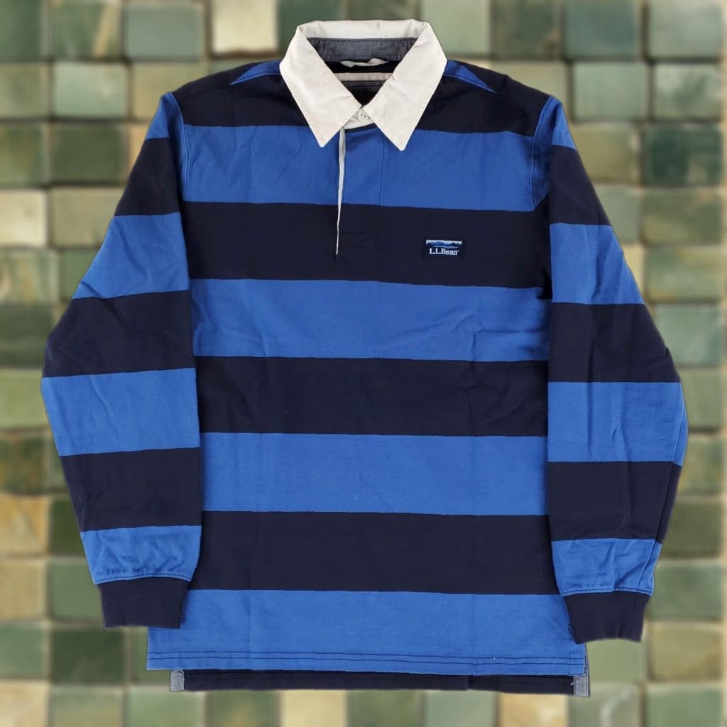 Vintage LL Bean Rugby Shirt Striped Long Sleeve Mens S Blue Size US S / EU 44-46 / 1 - 1 Thumbnail