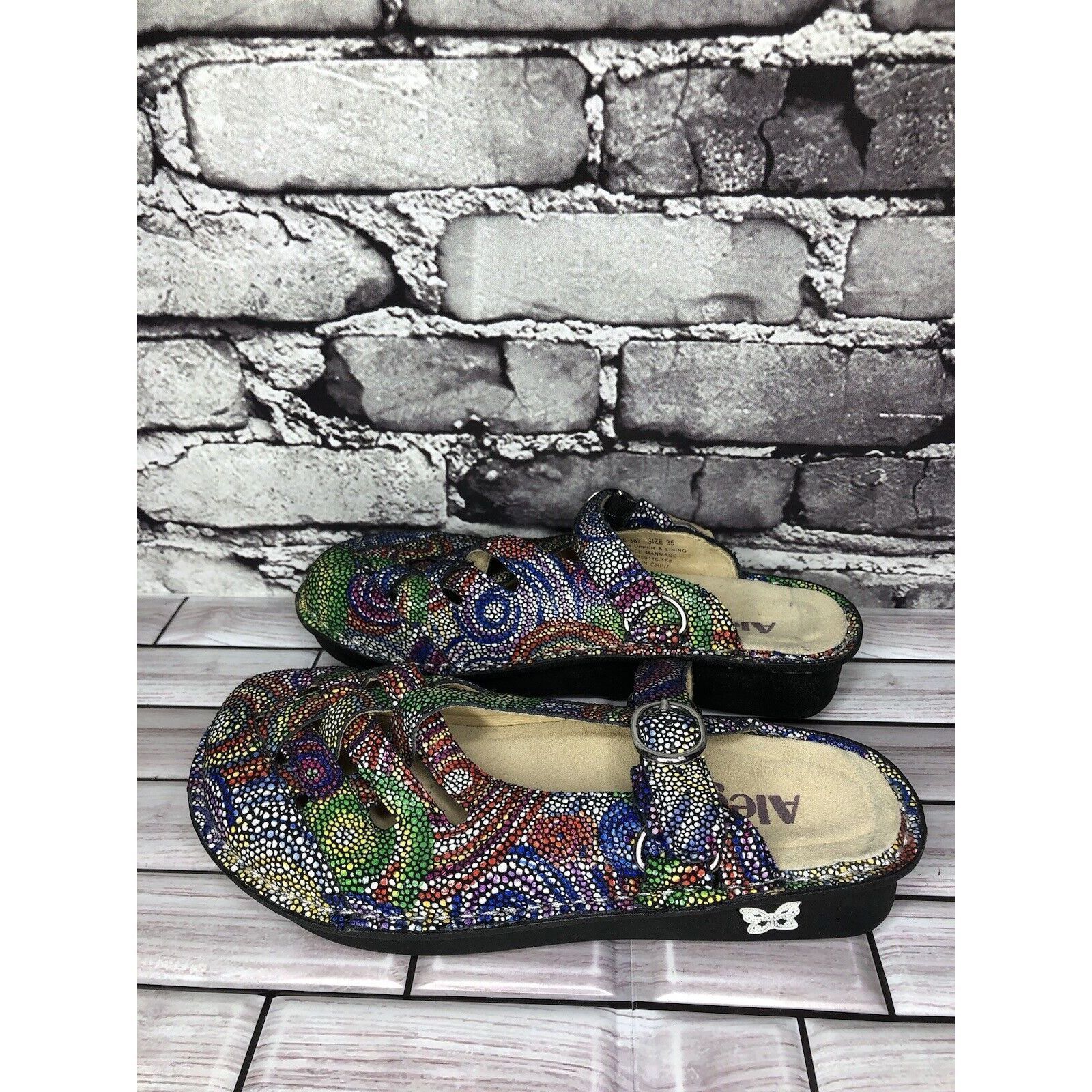 Allegri Alegria Fre-387 Rainbow Mosaic Leather Strap Clogs Shoes Wom Size US 5 / IT 35 - 13 Thumbnail