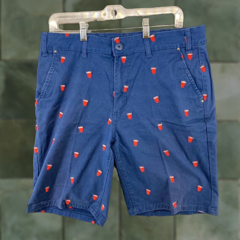 Vintage Request Jeans Mens Shorts 34 Blue Solid Chino Flat Front Casual mid rise 34in Cotton Blend Mens Shorts Blue Size US 34 / EU 50 - 1 Thumbnail