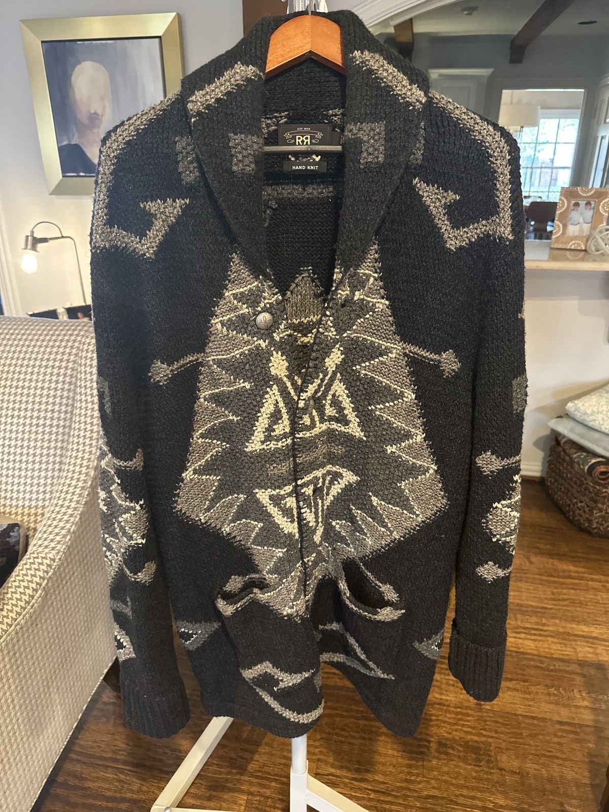 image of Rrl Ralph Lauren Double Rl Hand Knit Cardigan Sweater in Black, Men's (Size Large)