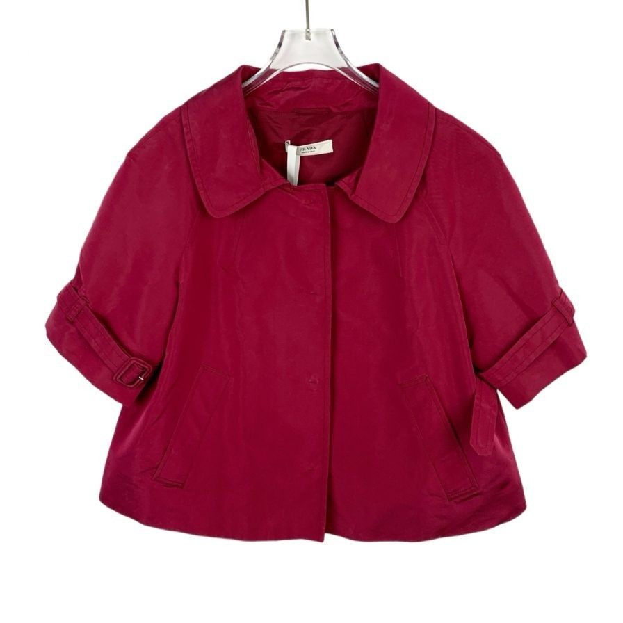 Prada Red Knit Short-Sleeve Jacket (Size M, 40) Size S / US 4 / IT 40 - 1 Thumbnail