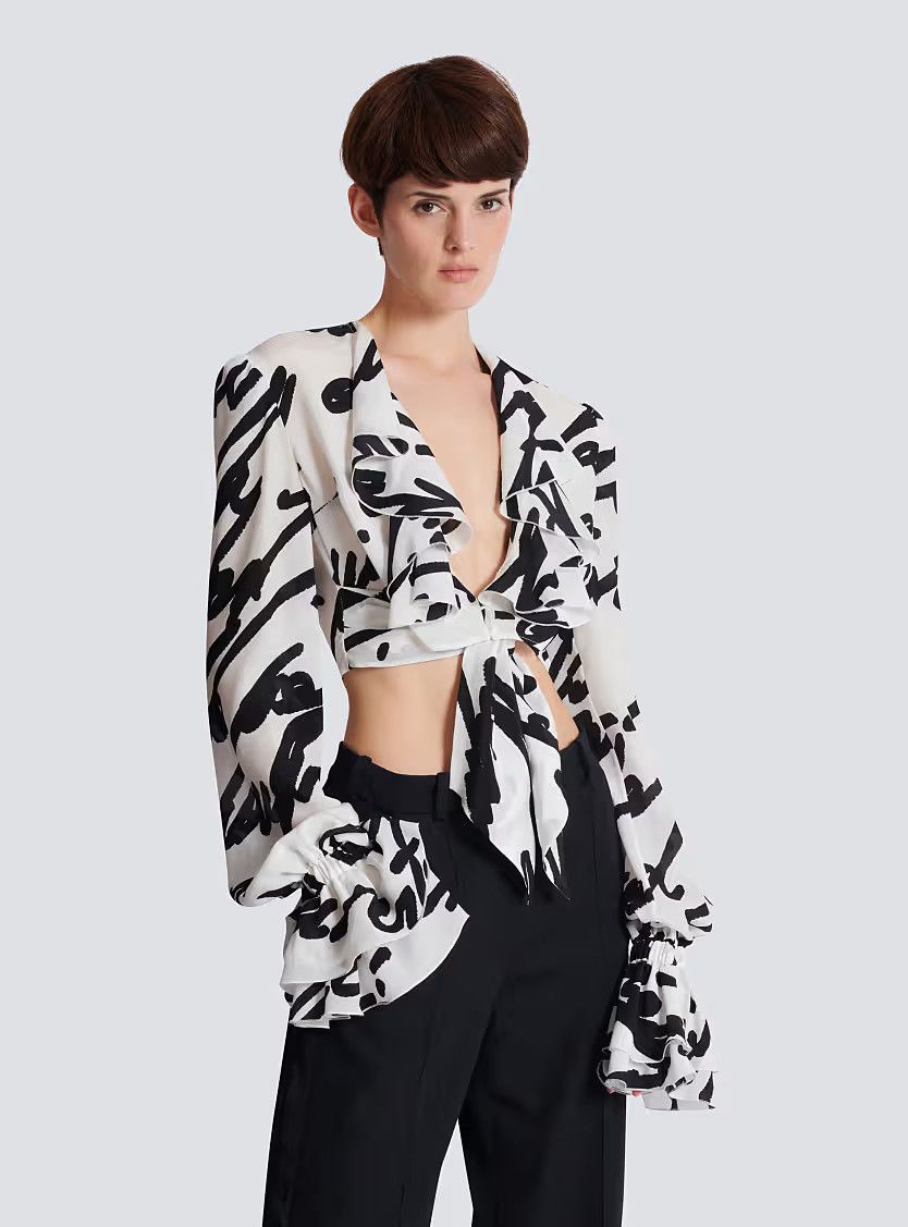 Balmain o1s1wg111225 Love Letter-Print Blouse in White Size XL / US 12-14 / IT 48-50 - 3 Thumbnail