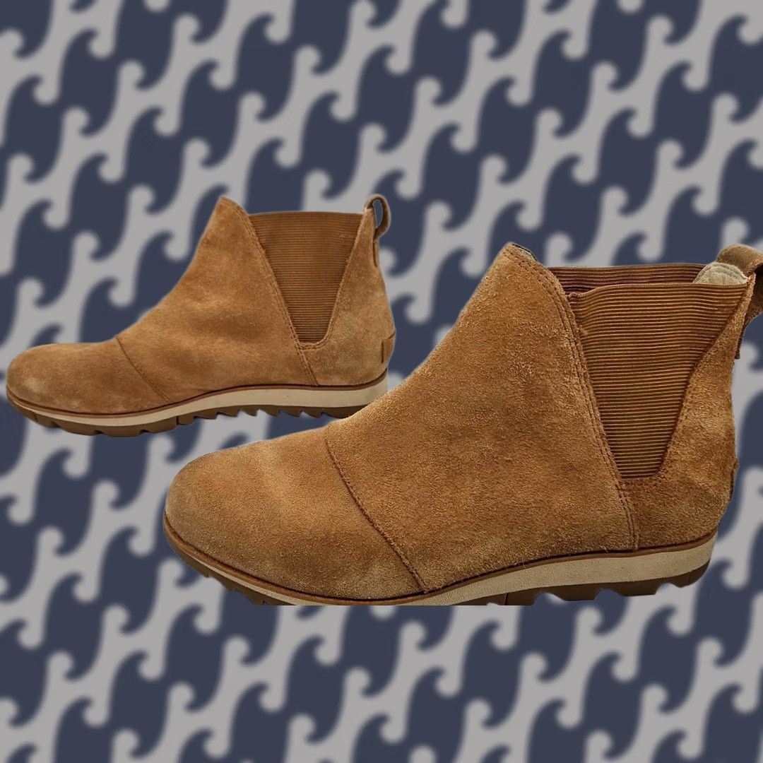 SOREL Sorel Emelie Chelsea Boots Women 7.5 Tan Suede Waterproof Ankle Boot NL3335 Size US 8 / IT 38 - 1 Thumbnail