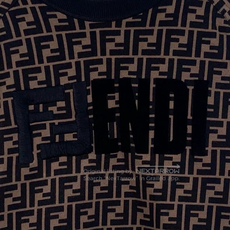 Fendi Fendi Black and Brown Logo Letter Full Print Cotton Crewne Size S / US 4 / IT 40 - 4 Thumbnail